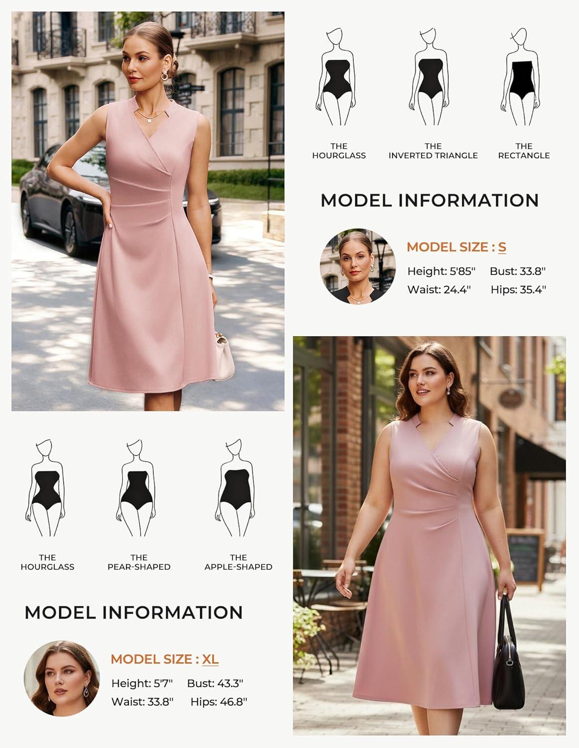 imageGRACE KARIN Women 2026 Summer Work Dress Sleeveless V Neck Elegant Midi Dresses A Line Ruched Waist Business DressesGrey Pink