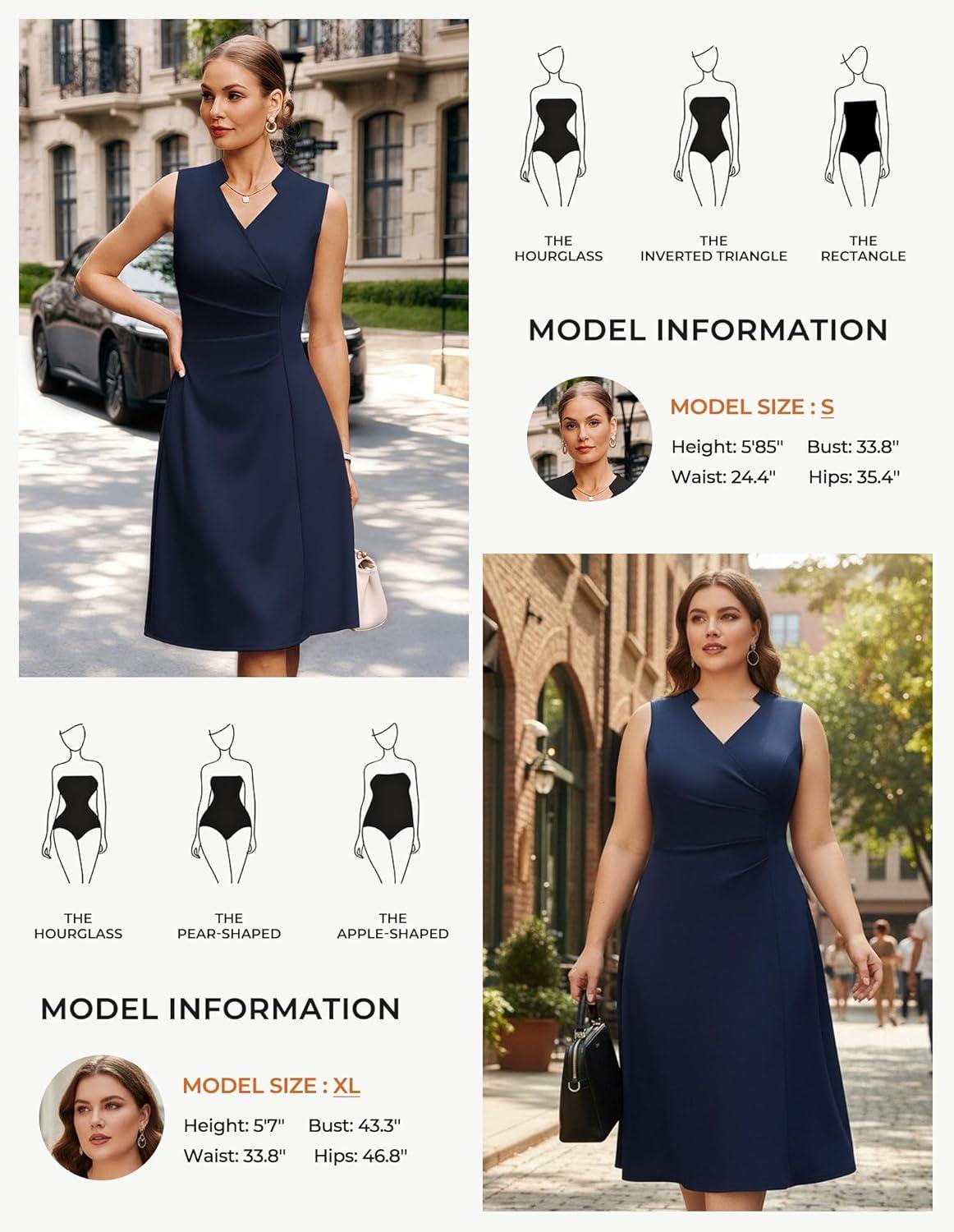 imageGRACE KARIN Women 2026 Summer Work Dress Sleeveless V Neck Elegant Midi Dresses A Line Ruched Waist Business DressesNavy Blue