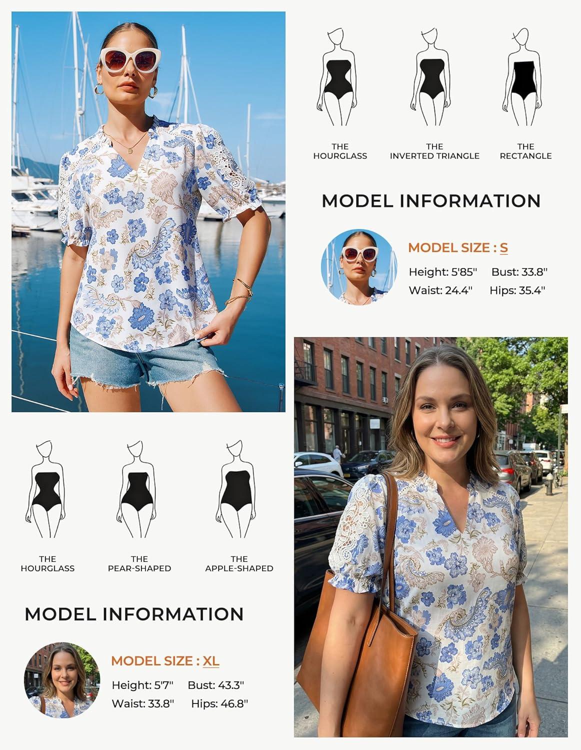 imageGRACE KARIN Women Boho Floral Tops Summer Short Sleeve Shirts V Neck Dressy Casual Blouse Work Printed 2026 Spring TrendyBeige Blue