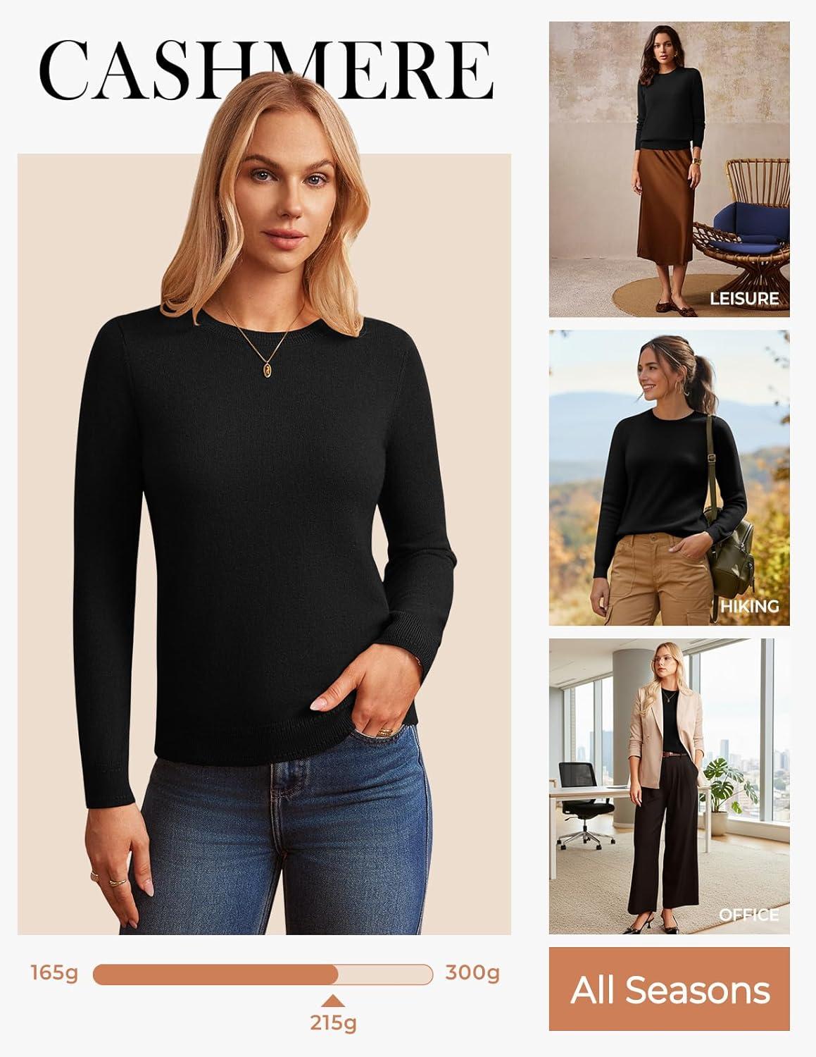 imageGRACE KARIN Women Cashmere Sweater Crew Neck Merino Wool Soft Pullover Layer Dressy Casual 2026 Spring with SocksBlack