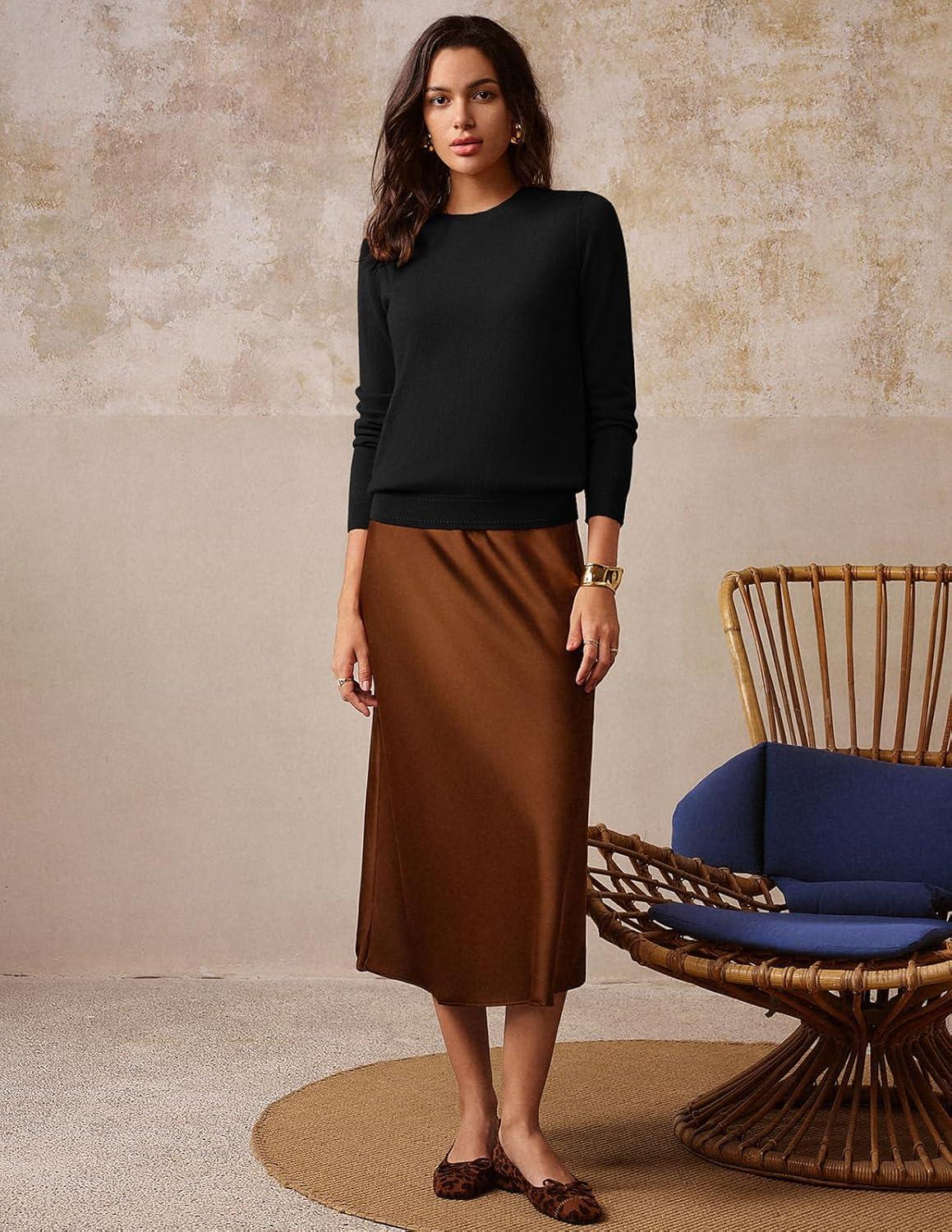 imageGRACE KARIN Women Cashmere Sweater Crew Neck Merino Wool Soft Pullover Layer Dressy Casual 2026 Spring with SocksBlack