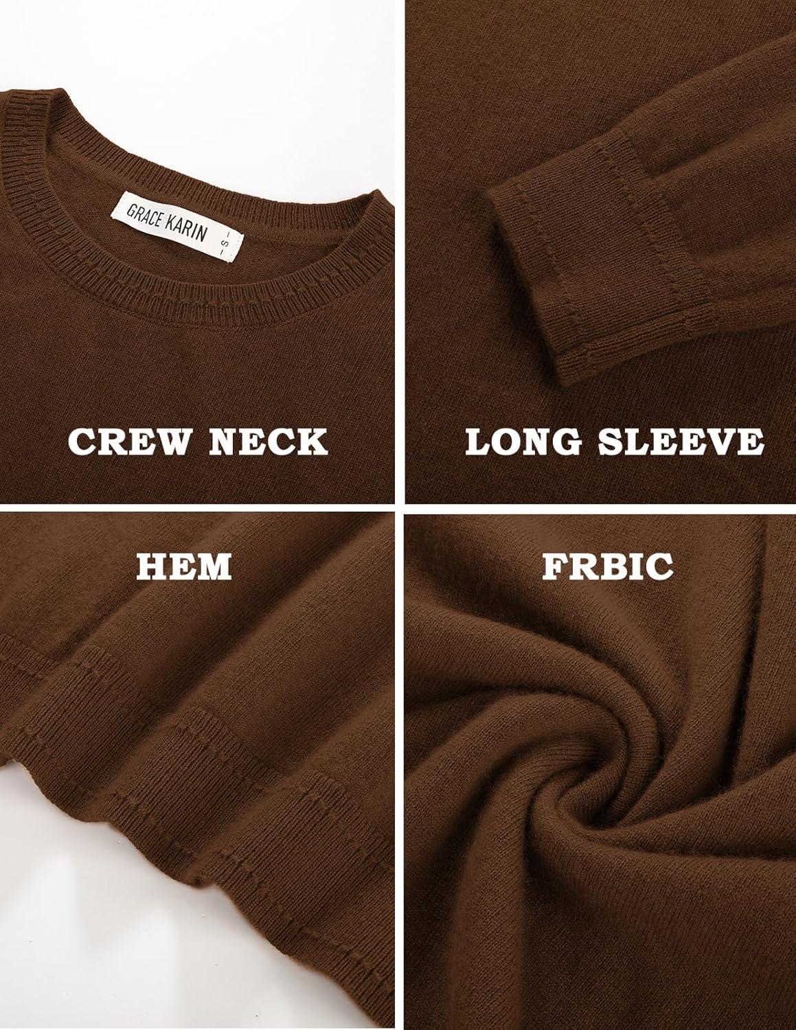 imageGRACE KARIN Women Cashmere Sweater Crew Neck Merino Wool Soft Pullover Layer Dressy Casual 2026 Spring with SocksCoffee