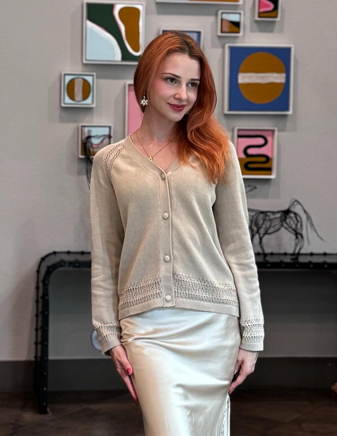 imageGRACE KARIN Women Cotton Cropped Cardigan Lightweight Long Sleeve Button Knit Sweaters Spring Summer Fashion Clothes 2026Apricot