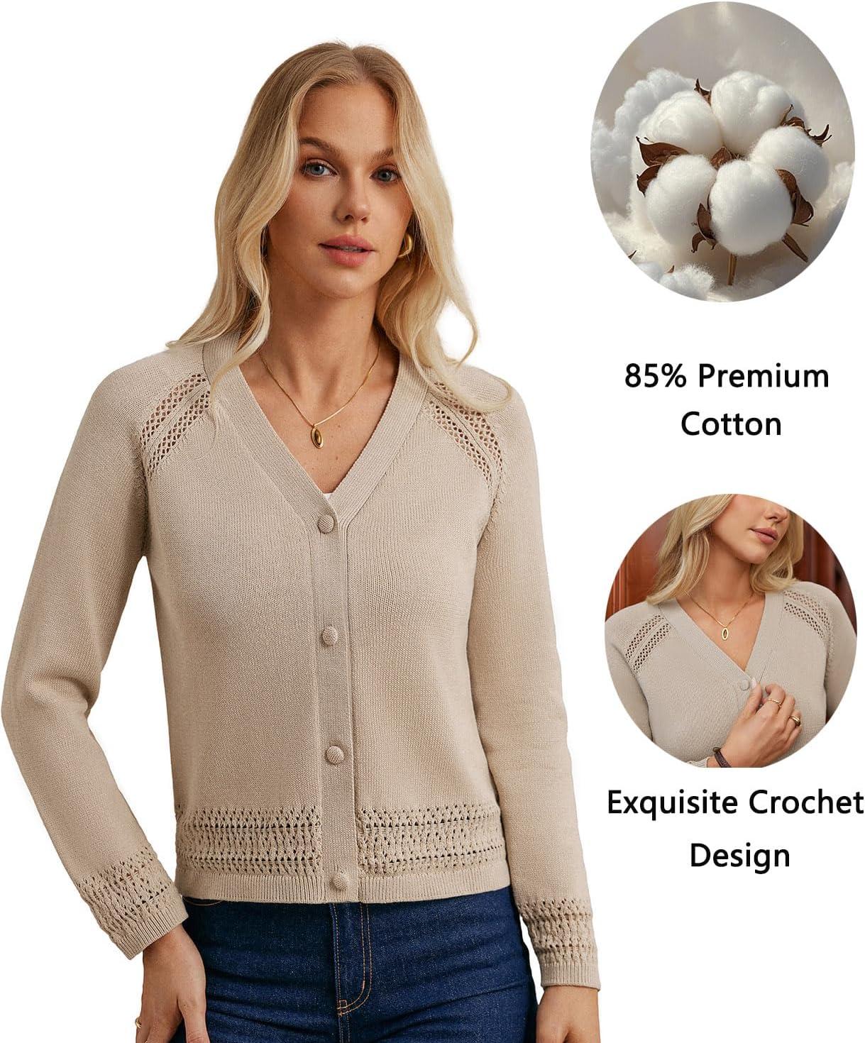 imageGRACE KARIN Women Cotton Cropped Cardigan Lightweight Long Sleeve Button Knit Sweaters Spring Summer Fashion Clothes 2026Apricot