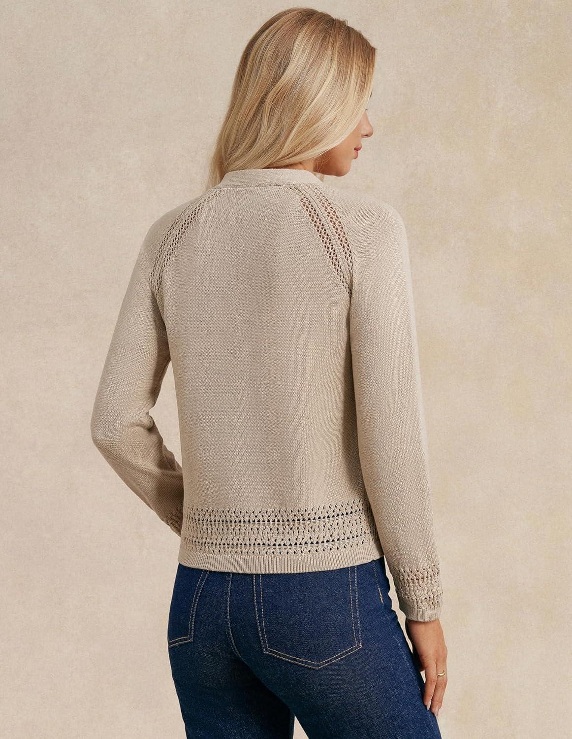 imageGRACE KARIN Women Cotton Cropped Cardigan Lightweight Long Sleeve Button Knit Sweaters Spring Summer Fashion Clothes 2026Apricot
