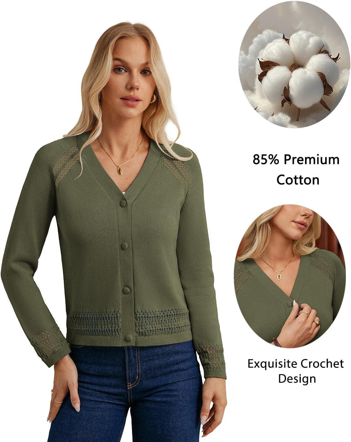imageGRACE KARIN Women Cotton Cropped Cardigan Lightweight Long Sleeve Button Knit Sweaters Spring Summer Fashion Clothes 2026Army Green