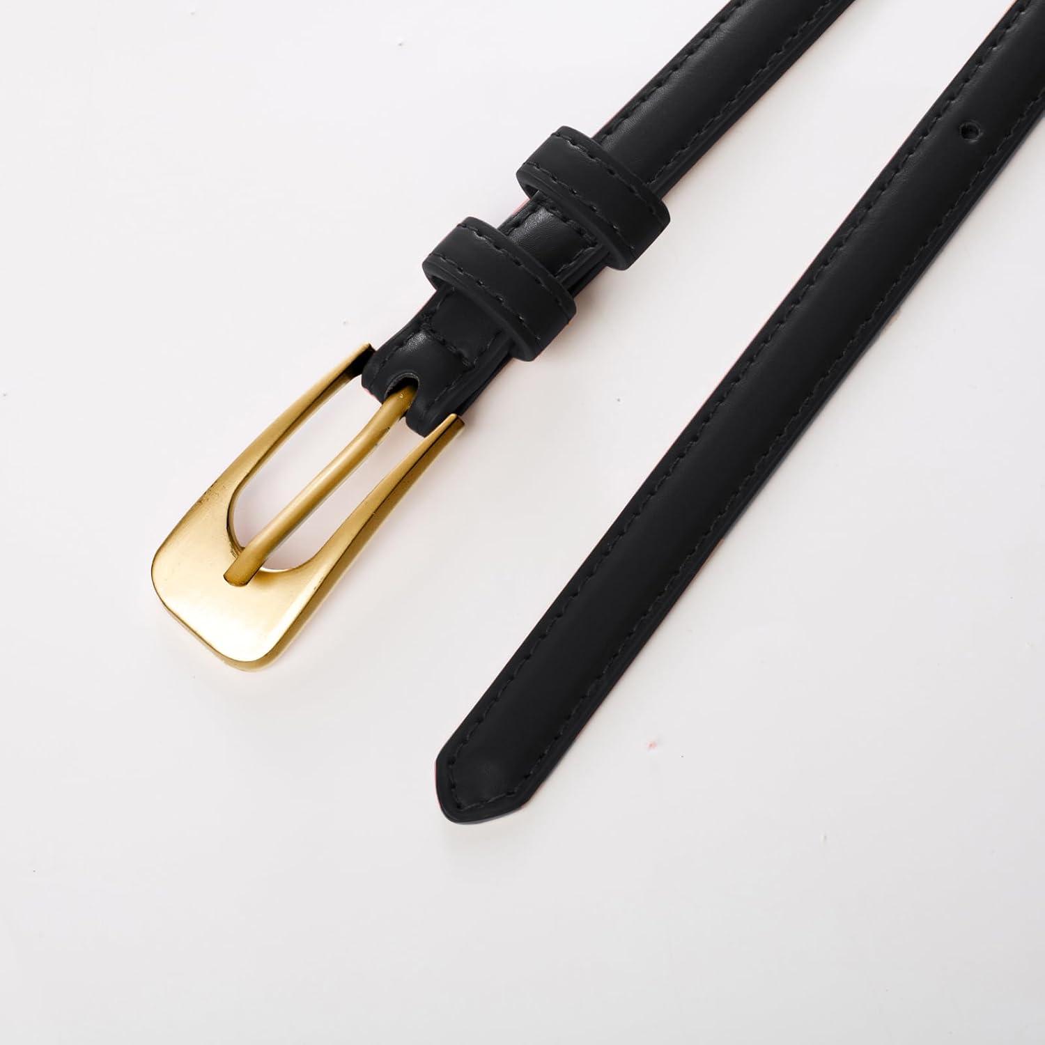 imageGRACE KARIN Women Leather Belt Thin Belts for Jeans Dress Fashion Skinny Belt With Gold BuckleBlackgold Buckle