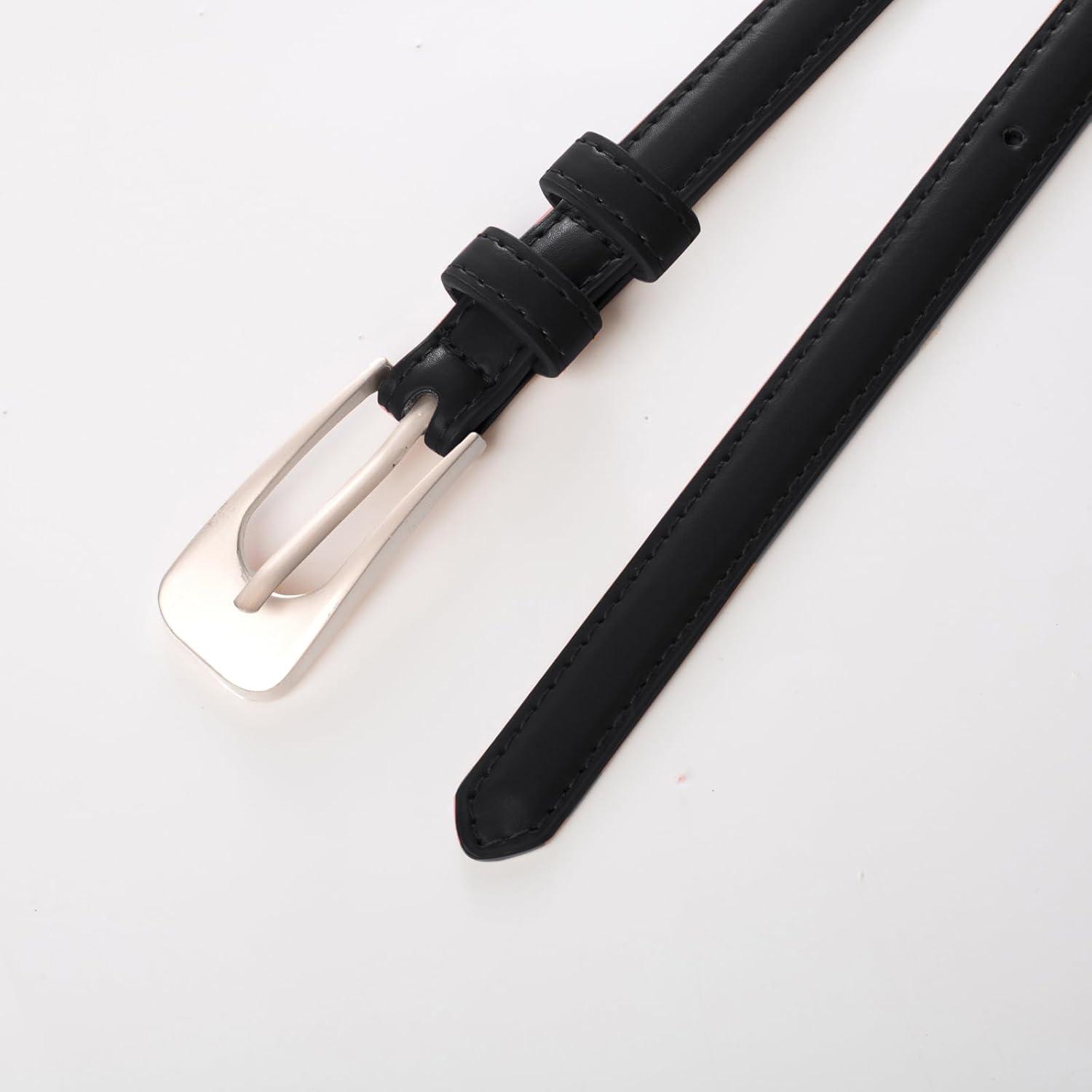 imageGRACE KARIN Women Leather Belt Thin Belts for Jeans Dress Fashion Skinny Belt With Gold BuckleBlacksilver Buckle