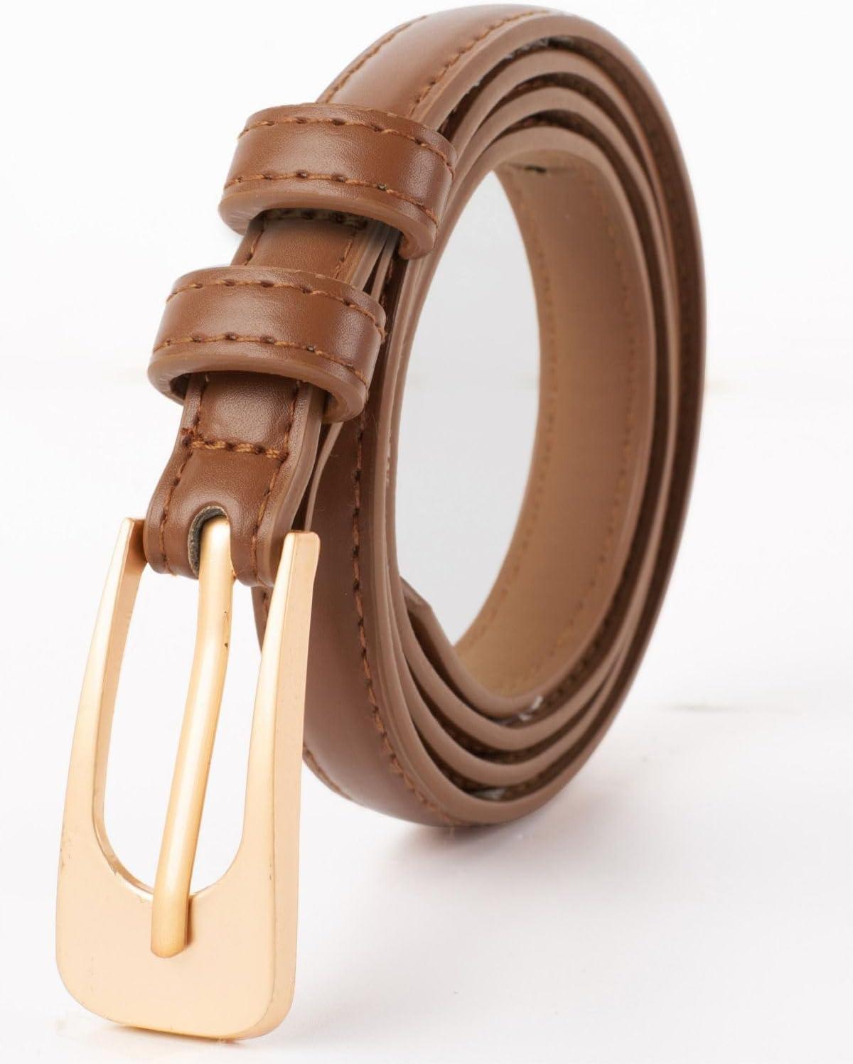 imageGRACE KARIN Women Leather Belt Thin Belts for Jeans Dress Fashion Skinny Belt With Gold BuckleBrown