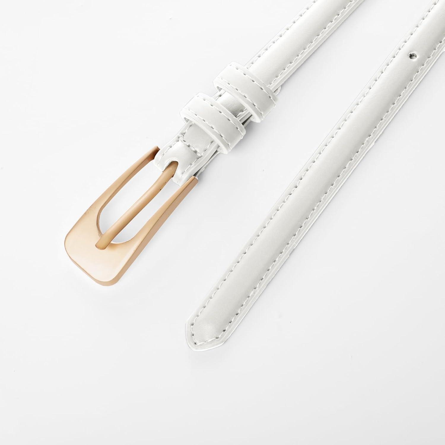 imageGRACE KARIN Women Leather Belt Thin Belts for Jeans Dress Fashion Skinny Belt With Gold BucklePure White