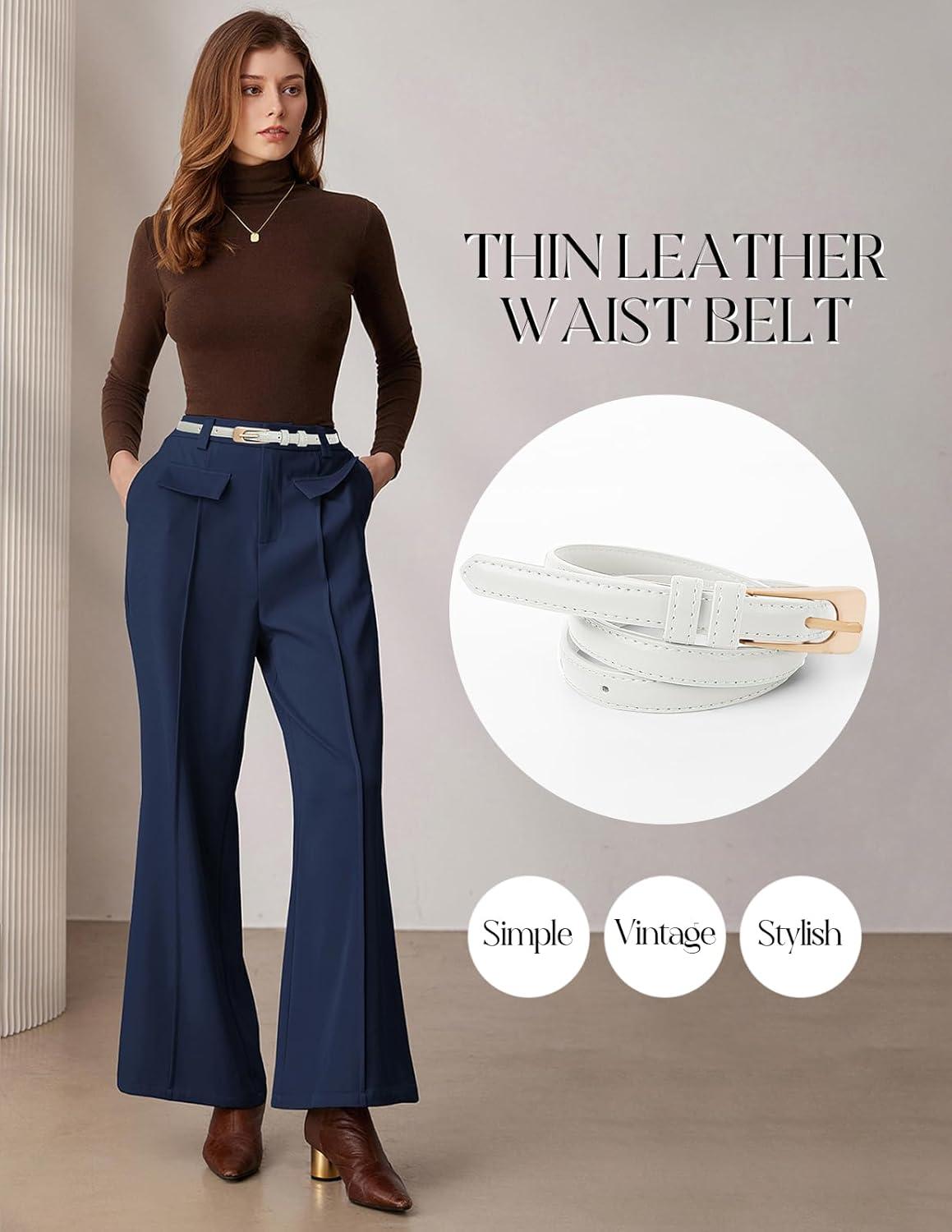 imageGRACE KARIN Women Leather Belt Thin Belts for Jeans Dress Fashion Skinny Belt With Gold BucklePure White