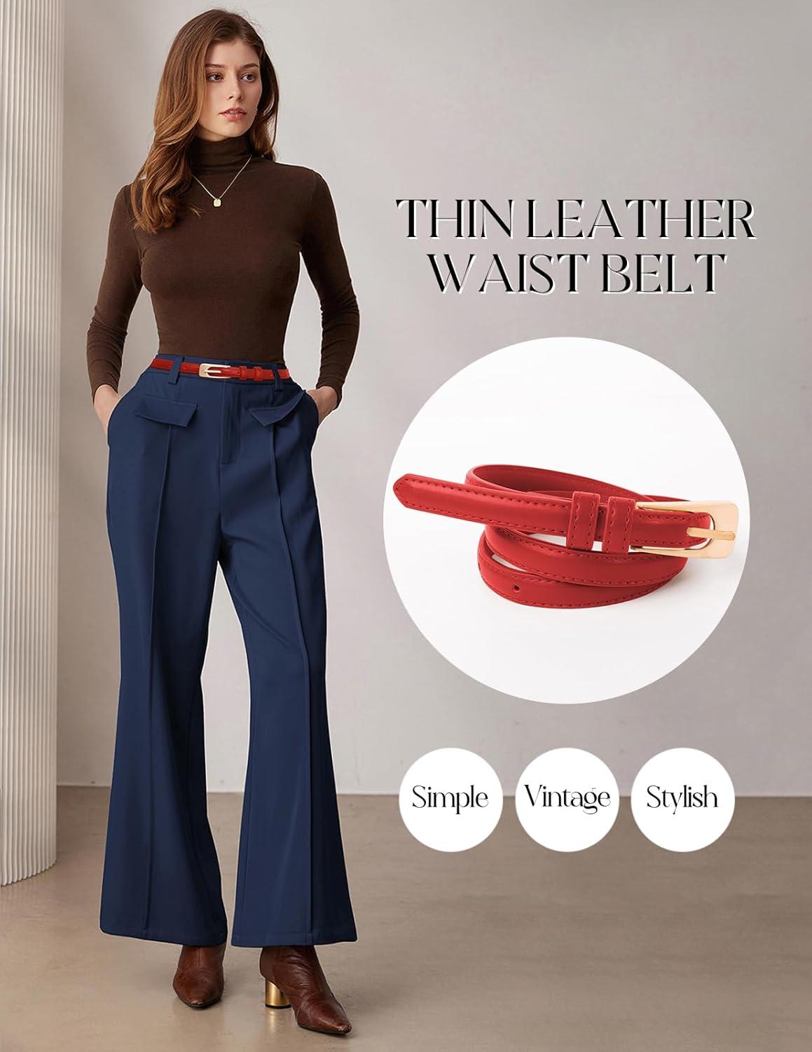 imageGRACE KARIN Women Leather Belt Thin Belts for Jeans Dress Fashion Skinny Belt With Gold BuckleRed