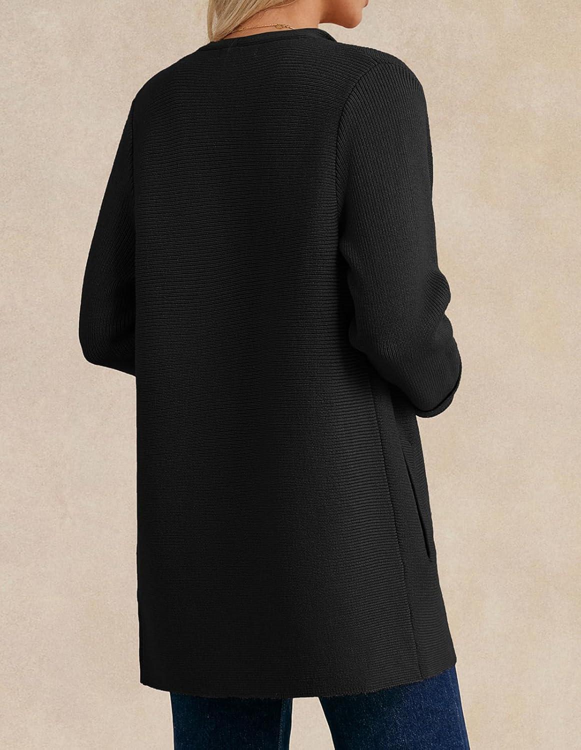 imageGRACE KARIN Women Long Cardigan Sweaters Fall Chunky Sweater Jacket Ribbed Knit Lapel Coatigan with PocketsBlack