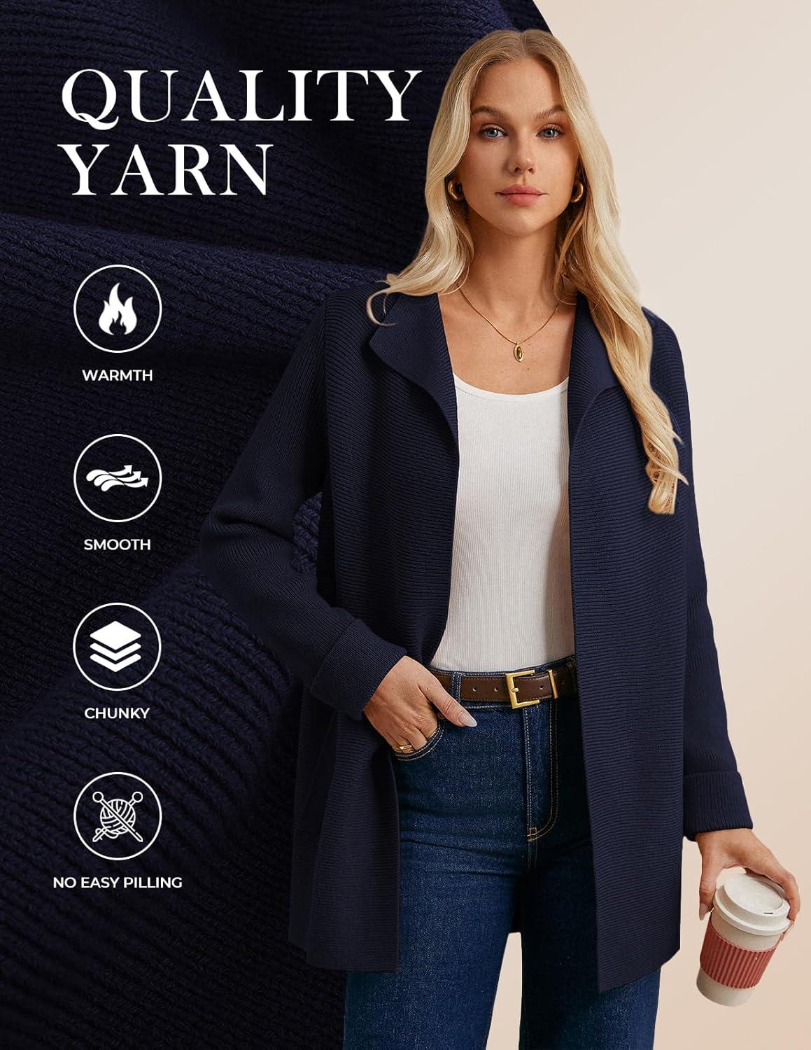 imageGRACE KARIN Women Long Cardigan Sweaters Fall Chunky Sweater Jacket Ribbed Knit Lapel Coatigan with PocketsNavy Blue