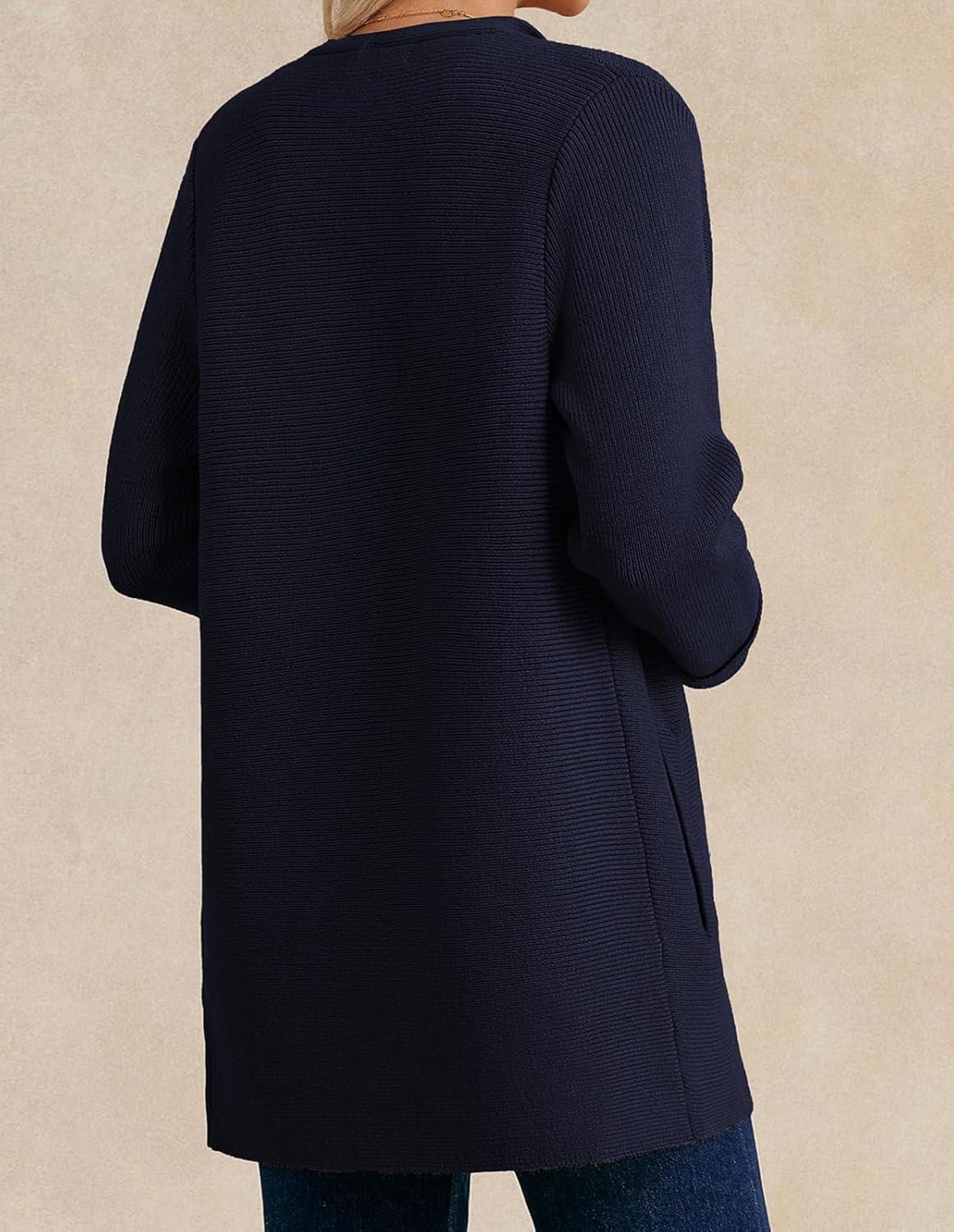 imageGRACE KARIN Women Long Cardigan Sweaters Fall Chunky Sweater Jacket Ribbed Knit Lapel Coatigan with PocketsNavy Blue