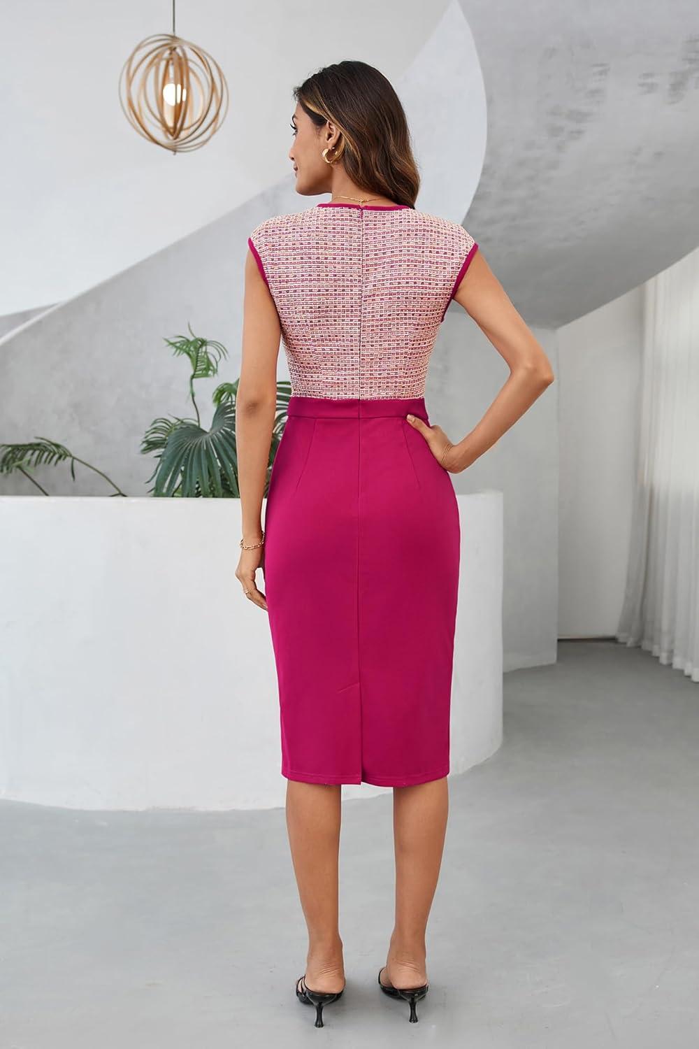 imageGRACE KARIN Women Wear to Work Dress Crew Neck Sleeveless Bodycon Business Pencil DressesRose Red