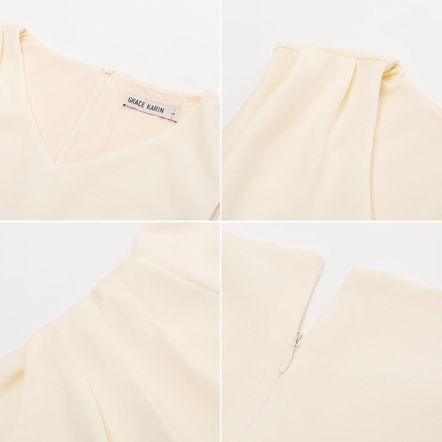 imageGRACE KARIN Women Wear to Work Sleeveless VNeck Ruched Bodycon Wrap Office Party Cocktail Pencil DressesApricot