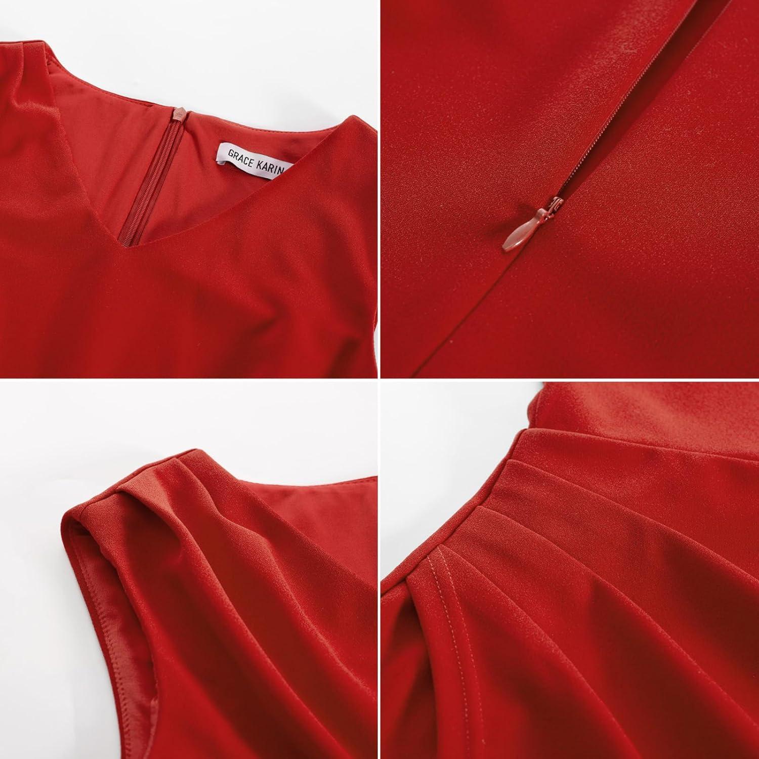 imageGRACE KARIN Women Wear to Work Sleeveless VNeck Ruched Bodycon Wrap Office Party Cocktail Pencil DressesRed