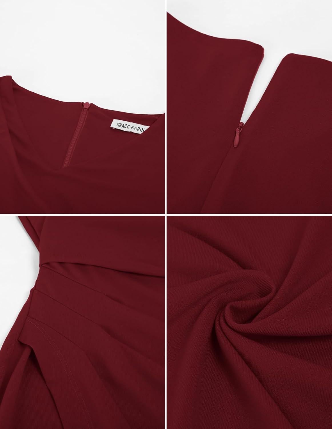 imageGRACE KARIN Women Wear to Work Sleeveless VNeck Ruched Bodycon Wrap Office Party Cocktail Pencil DressesWine Red