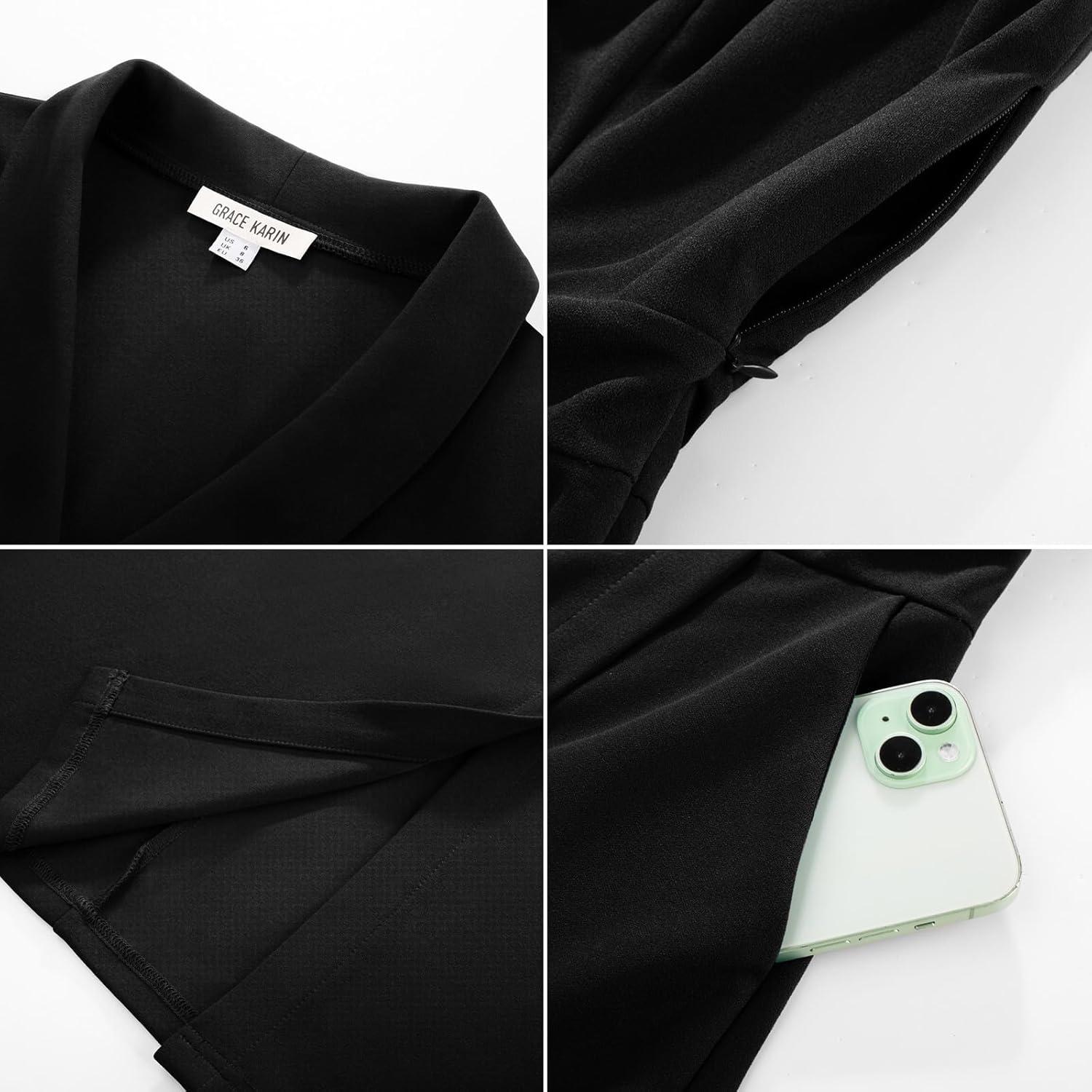imageGRACE KARIN Women Work Bodycon Dresses 2026Business Office Midi Cap Sleeve Button Pencil Formal Outfits with PocketsBlack