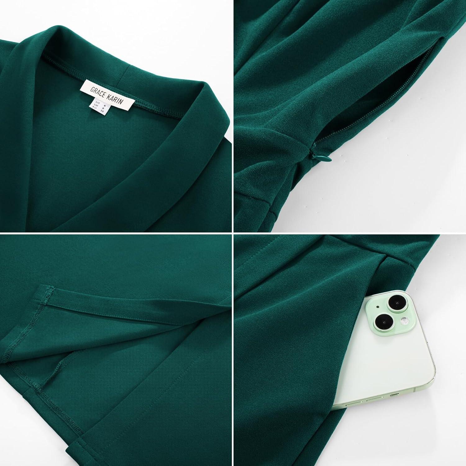 imageGRACE KARIN Women Work Bodycon Dresses 2026Business Office Midi Cap Sleeve Button Pencil Formal Outfits with PocketsDark Green