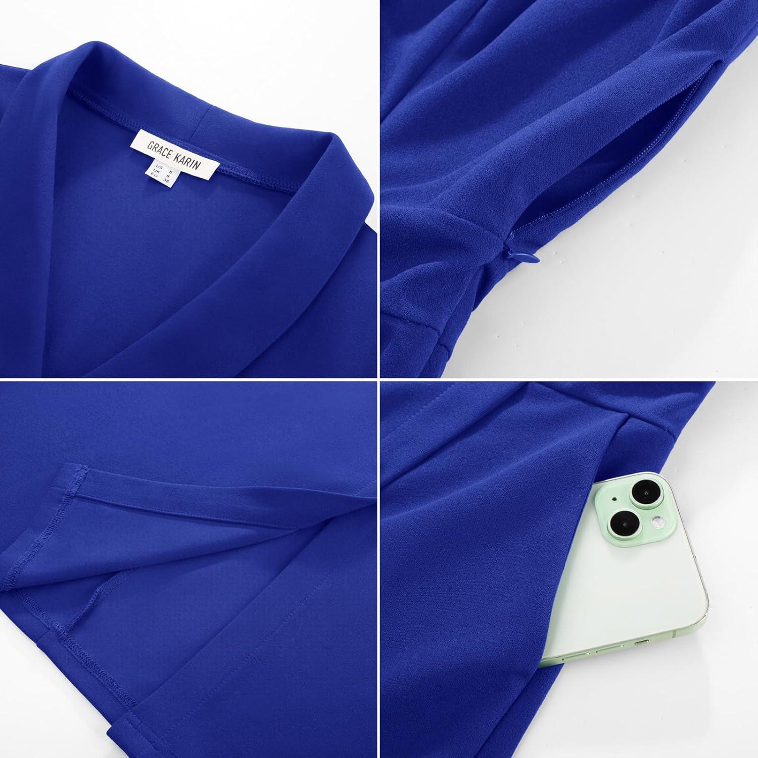 imageGRACE KARIN Women Work Bodycon Dresses 2026Business Office Midi Cap Sleeve Button Pencil Formal Outfits with PocketsRoyal Blue
