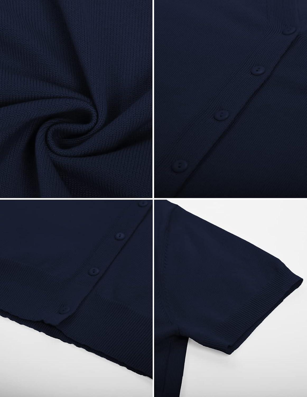 imageGRACE KARIN Womens 2026 Basic Summer Short Sleeve Cardigan Sweaters Lightweight VNeck Button Down Cropped Shrug Sweater TopsNavy Blue