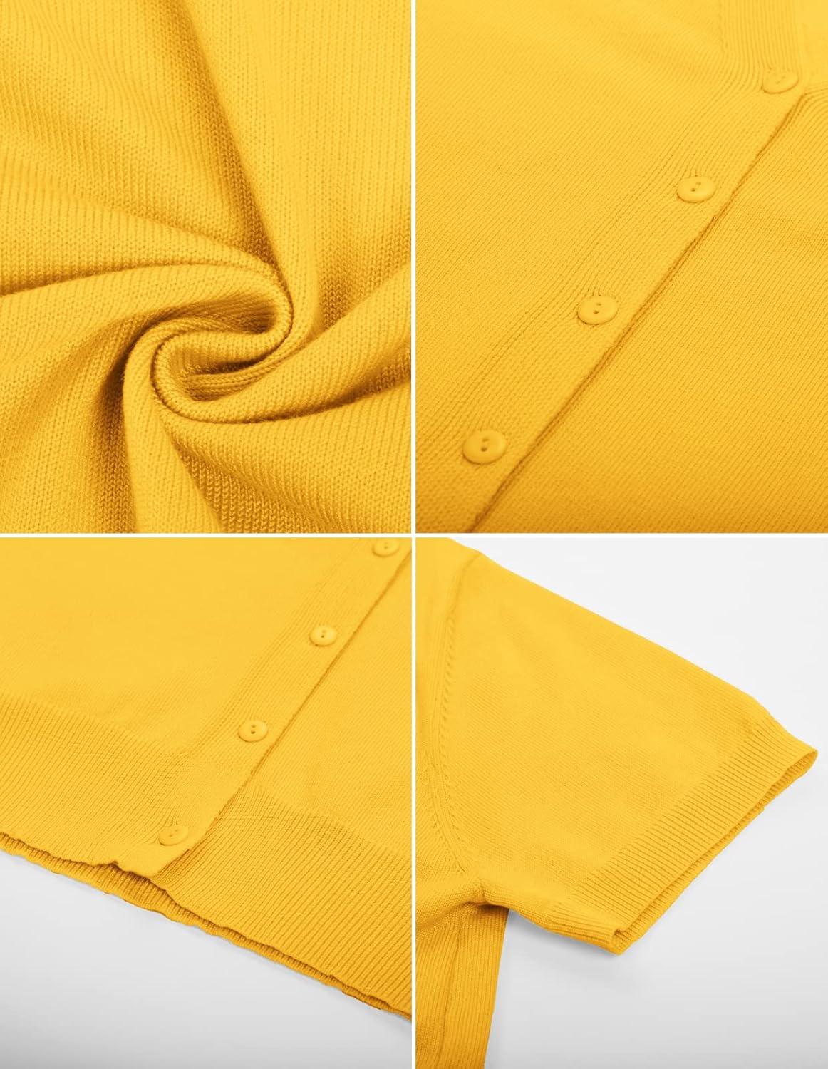 imageGRACE KARIN Womens 2026 Basic Summer Short Sleeve Cardigan Sweaters Lightweight VNeck Button Down Cropped Shrug Sweater TopsYellow