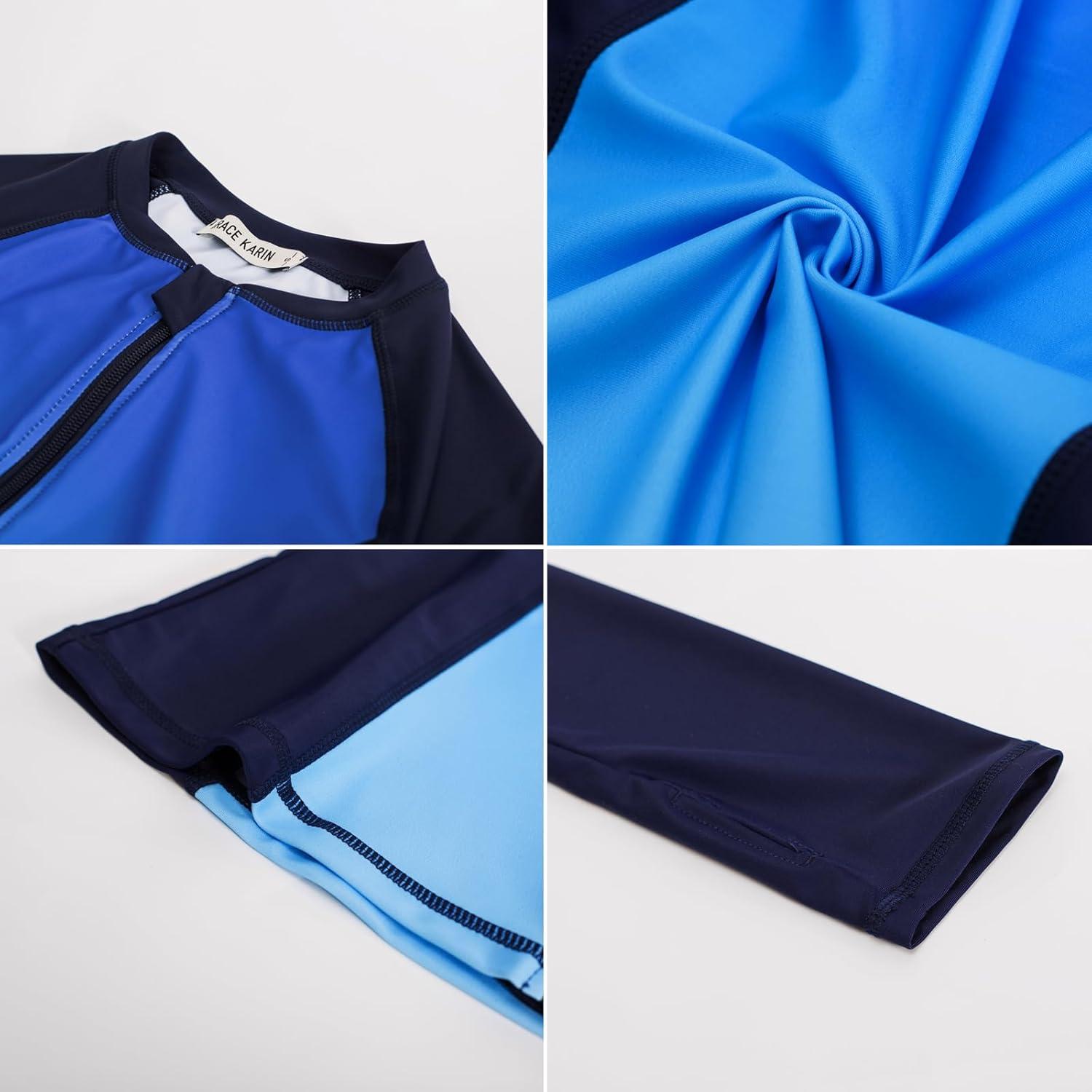 imageGRACE KARIN Womens 3 Piece Rash Guard Builtin Bra Long Sleeve UV Sun Protection Swimsuit Zip up Swim Top Shirt ModestGradient Blue