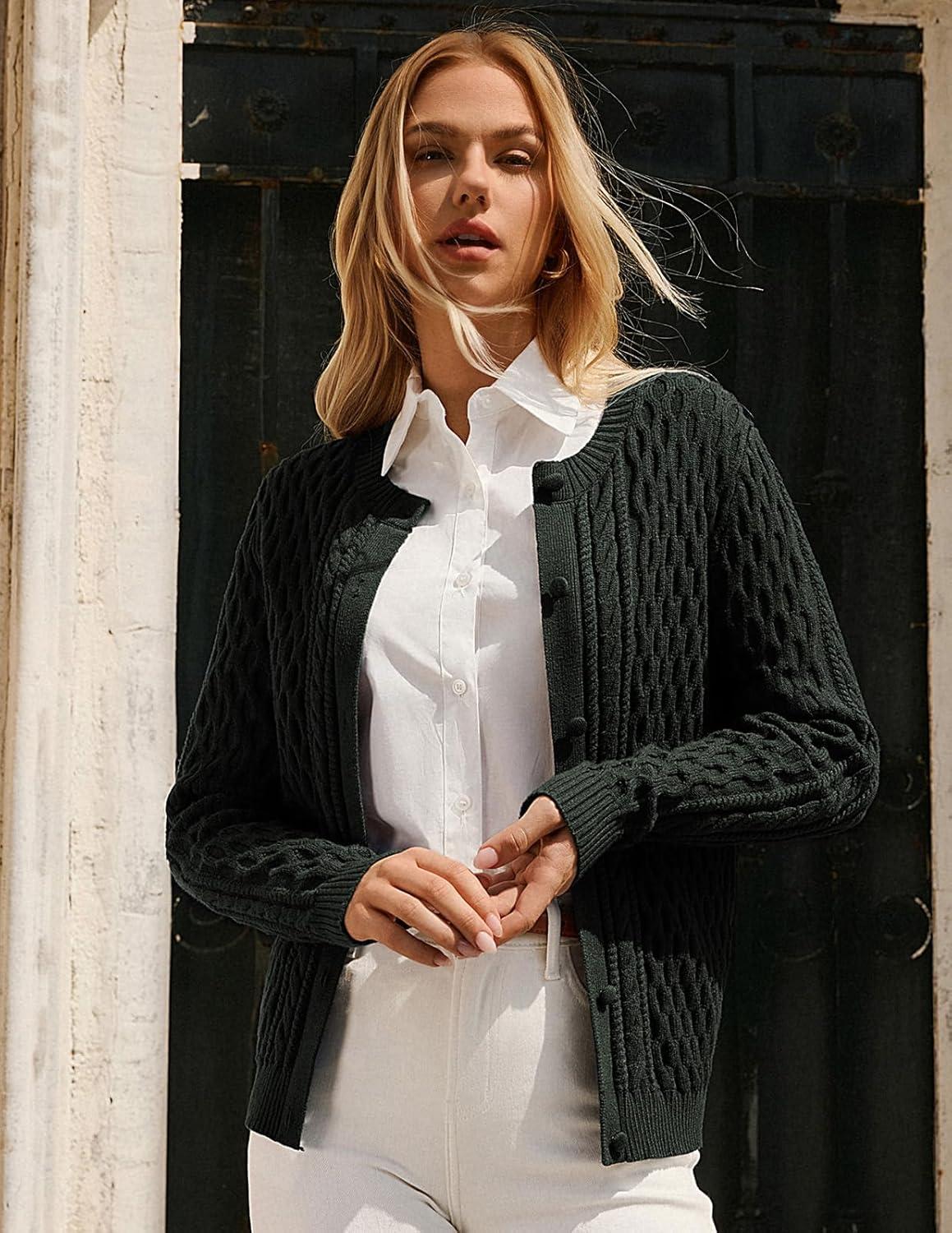 imageGRACE KARIN Womens Cable Knit Cardigan Sweaters Button Down Cardigans 2026 Spring Casual Long Sleeve TopsArmy Green