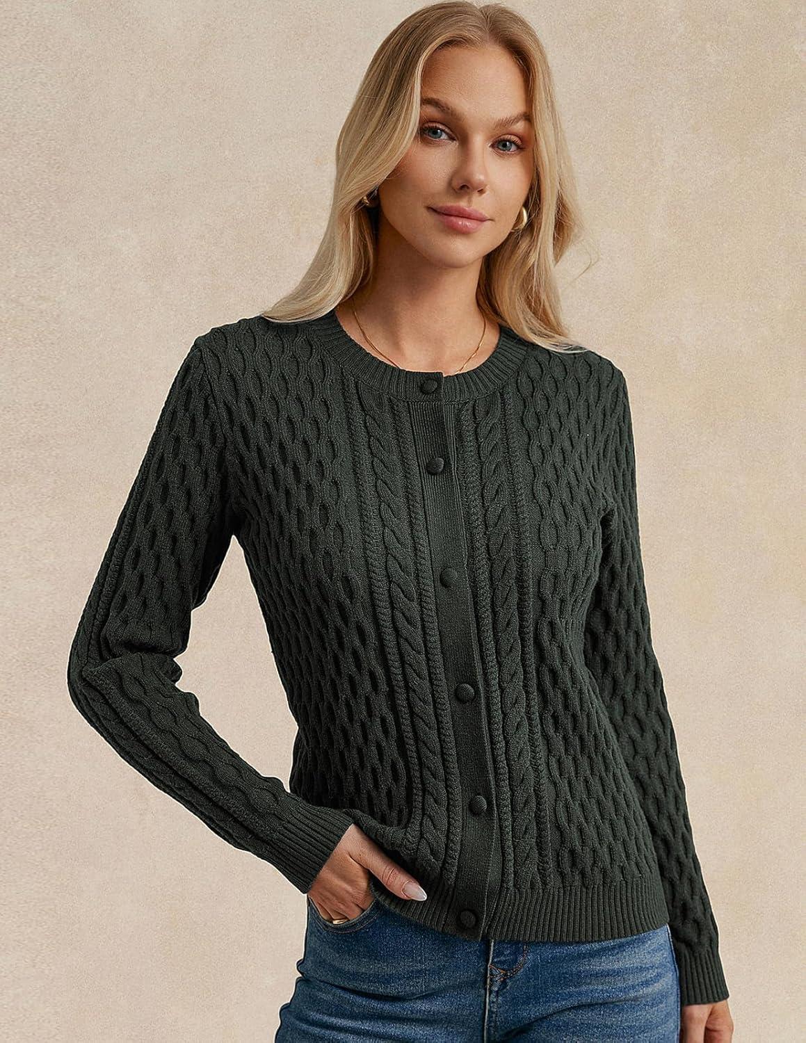 imageGRACE KARIN Womens Cable Knit Cardigan Sweaters Button Down Cardigans 2026 Spring Casual Long Sleeve TopsArmy Green