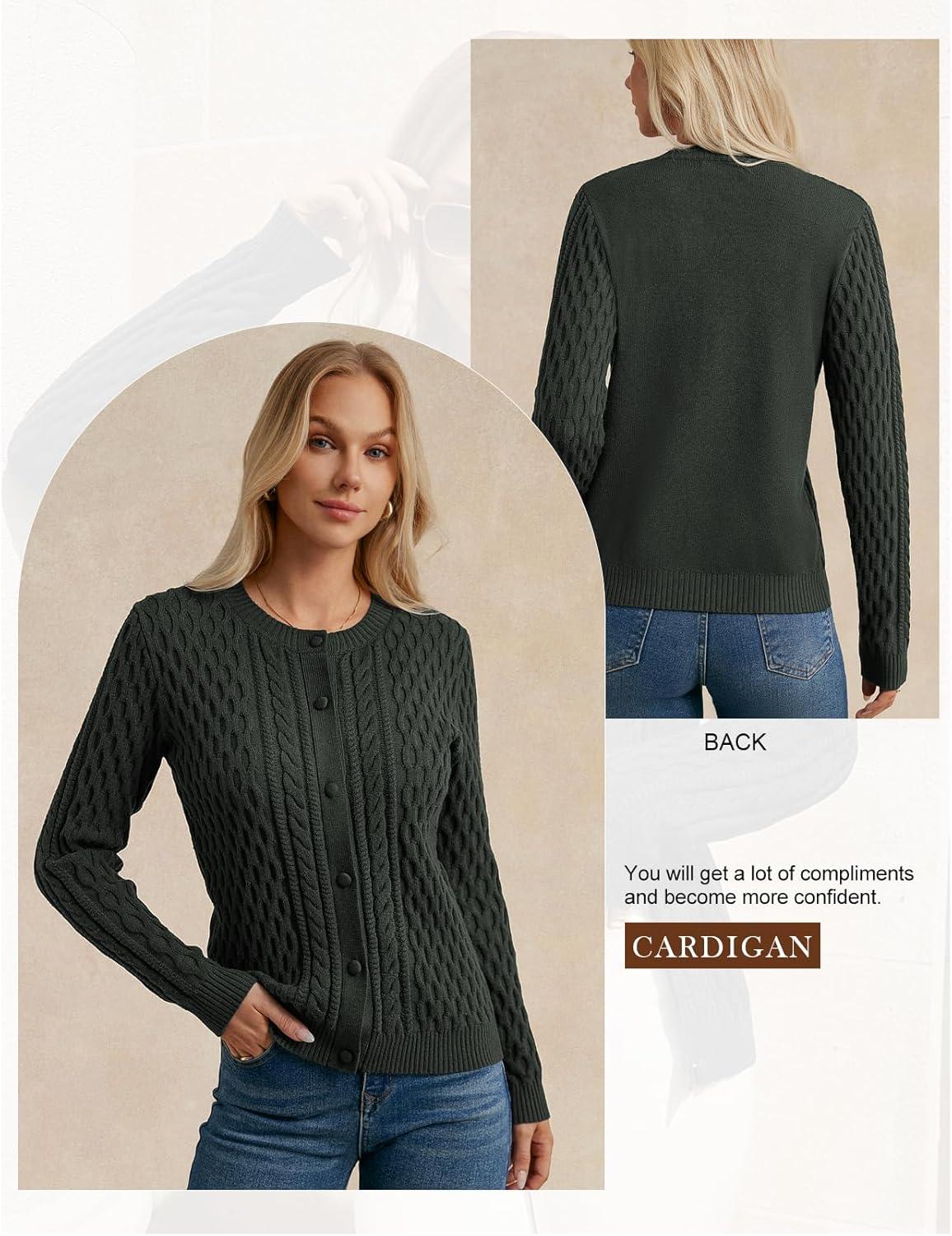 imageGRACE KARIN Womens Cable Knit Cardigan Sweaters Button Down Cardigans 2026 Spring Casual Long Sleeve TopsArmy Green