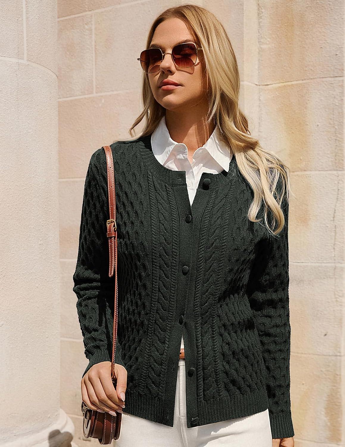 imageGRACE KARIN Womens Cable Knit Cardigan Sweaters Button Down Cardigans 2026 Spring Casual Long Sleeve TopsArmy Green