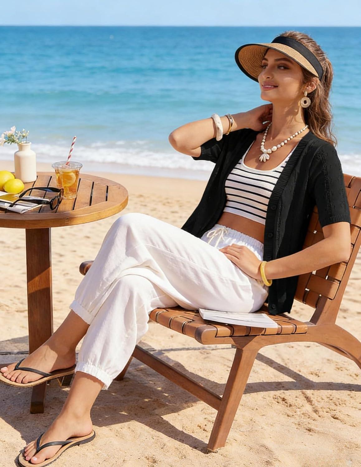 imageGRACE KARIN Womens Cardigan Sweaters Short Sleeve Summer Lightweight Crochet V Neck Cropped Knit Bolero Shrugs 2026Black