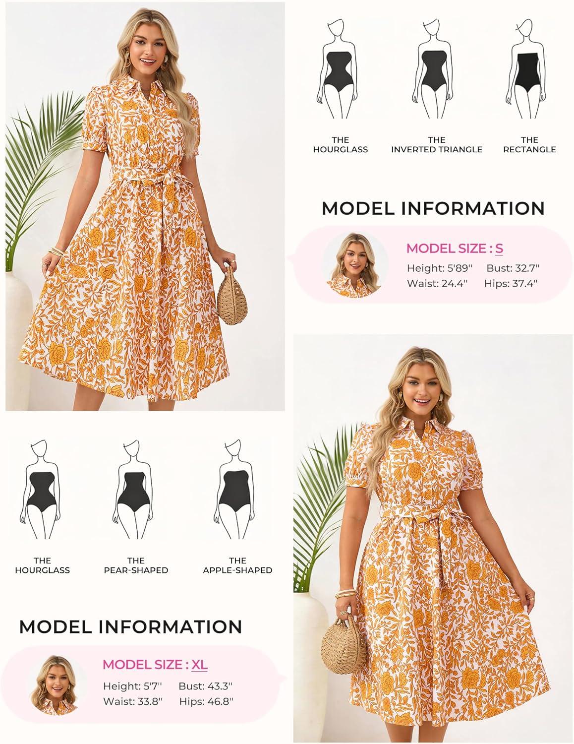 imageGRACE KARIN Womens Cotton Summer Boho Midi Dresses 2026 Puff Sleeve Shirt Dress Flowy Floral Wedding Guest Dress with PocketWhite Yellow