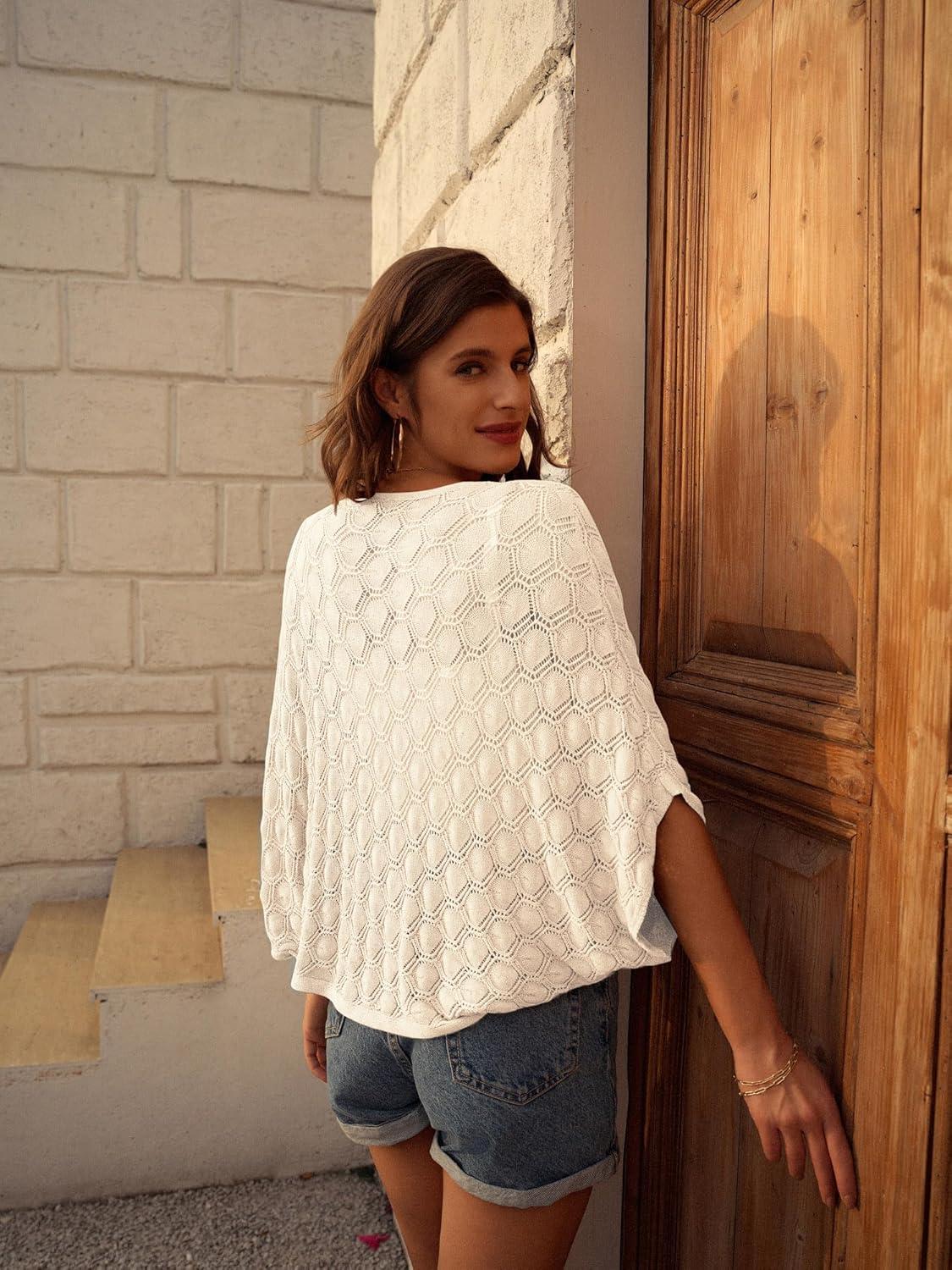 imageGRACE KARIN Womens Crochet Summer Cardigan Shrug 2025 Lightweight Open Front Hollowout Batwing Cardigan Sweater OutwearIvory