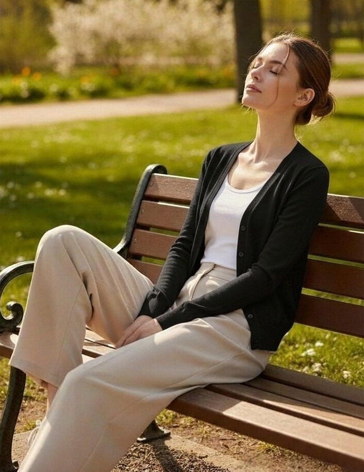 imageGRACE KARIN Womens Lightweight Cardigan Sweater Button Up Long Sleeve V Neck Sweater Jacket Open Front Casual Knit ShrugBlack