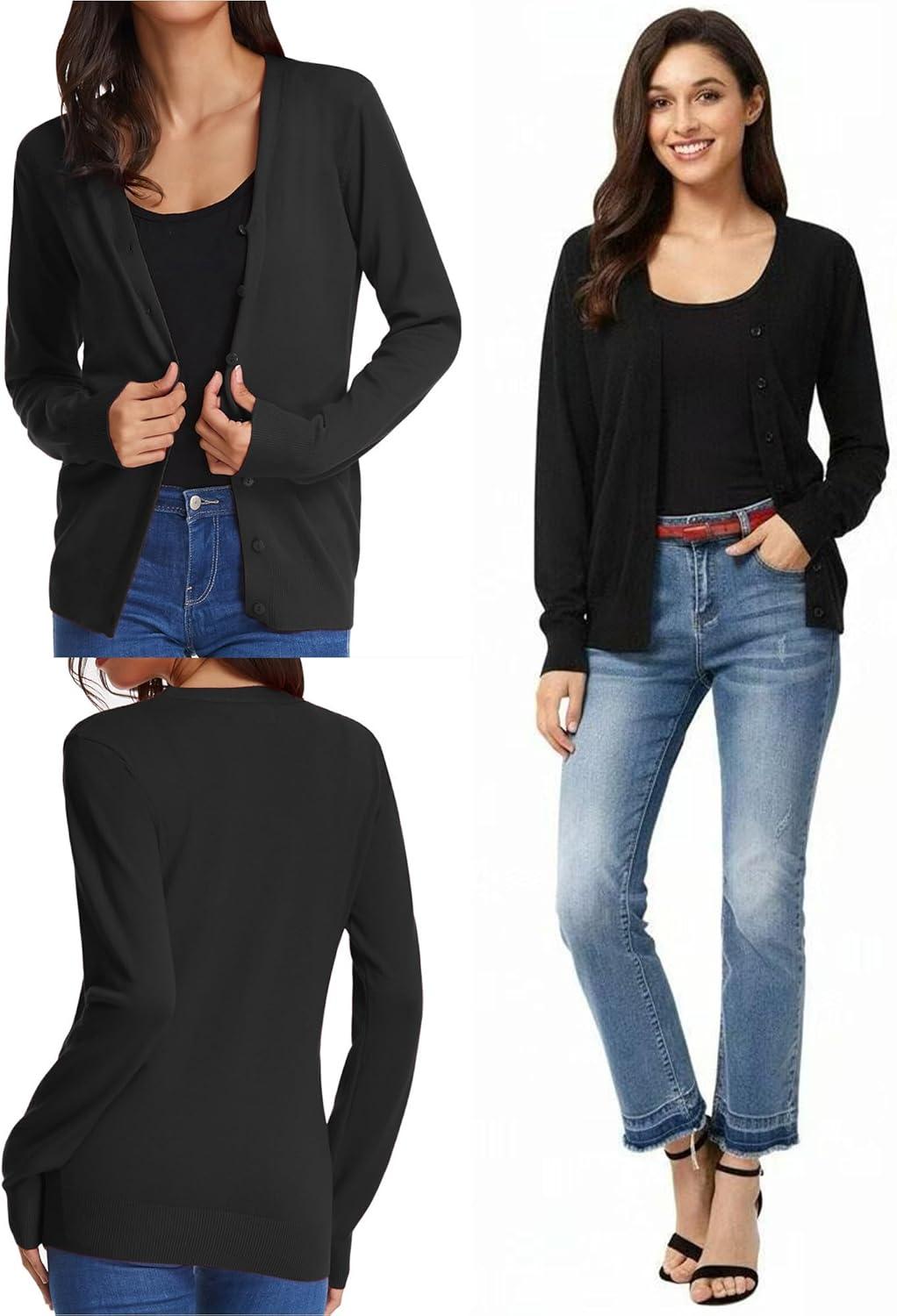 imageGRACE KARIN Womens Lightweight Cardigan Sweater Button Up Long Sleeve V Neck Sweater Jacket Open Front Casual Knit ShrugBlack