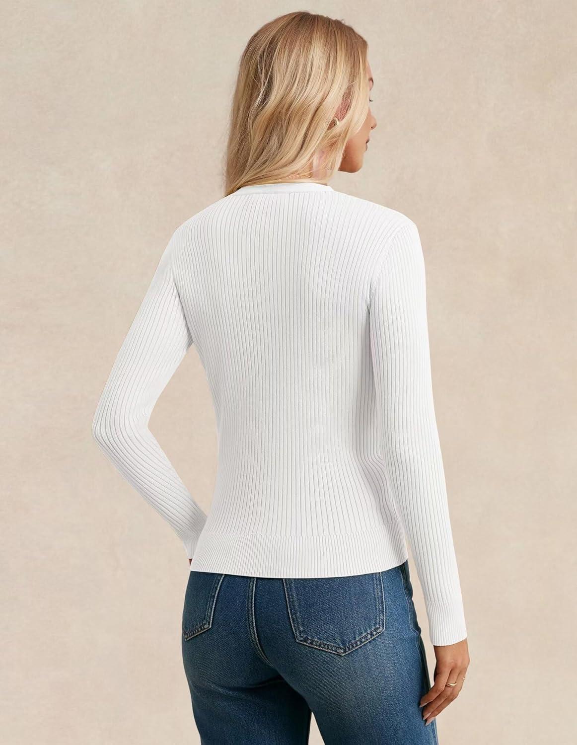 imageGRACE KARIN Womens Long Sleeve V Neck Button Up Cardigan Sweater Trendy Ribbed Knit Open Front Casual JacketBright White