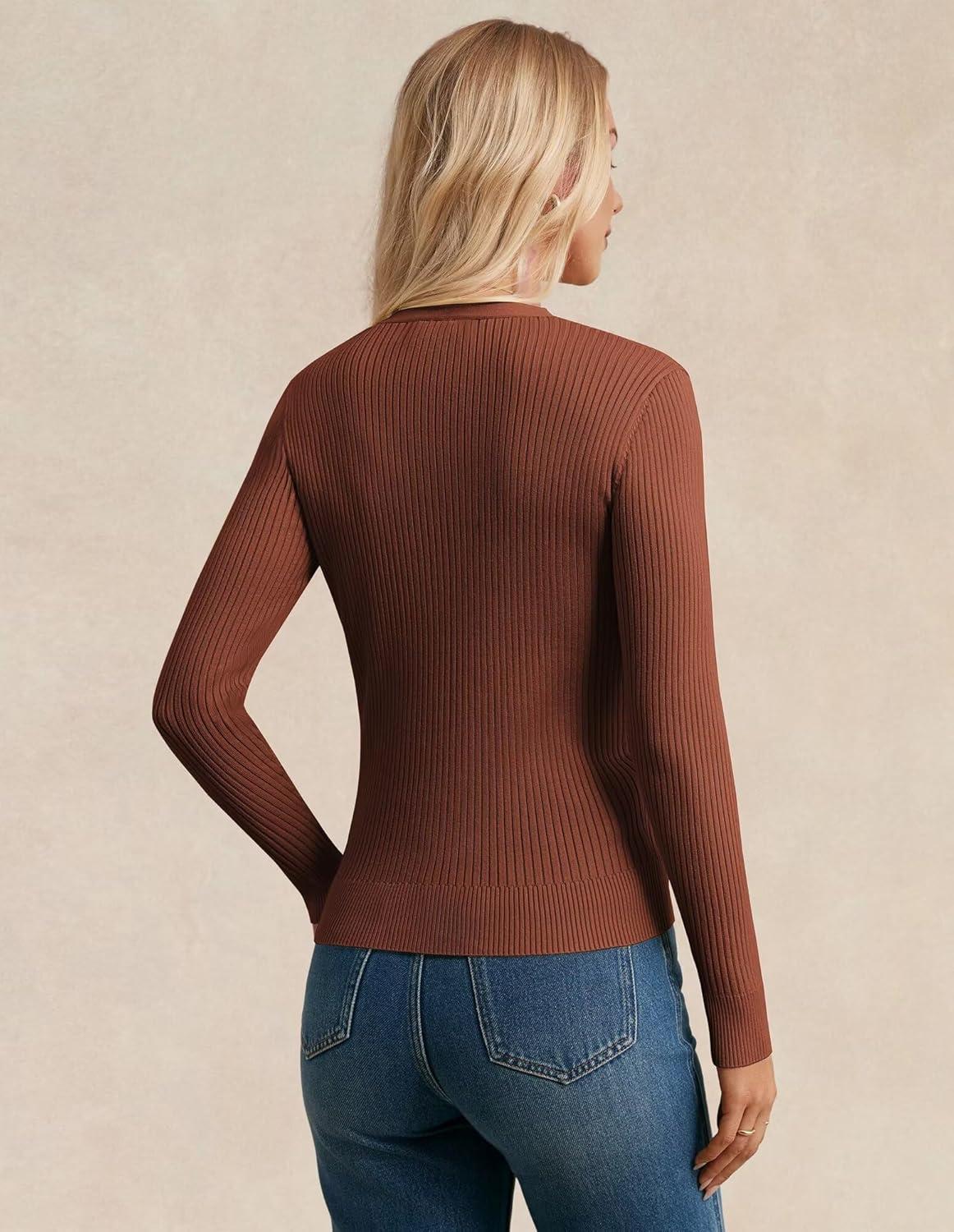 imageGRACE KARIN Womens Long Sleeve V Neck Button Up Cardigan Sweater Trendy Ribbed Knit Open Front Casual JacketCaramel