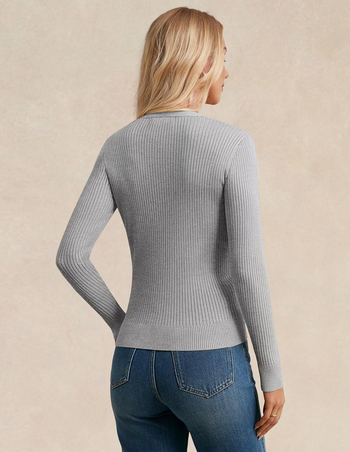imageGRACE KARIN Womens Long Sleeve V Neck Button Up Cardigan Sweater Trendy Ribbed Knit Open Front Casual JacketFlower Grey