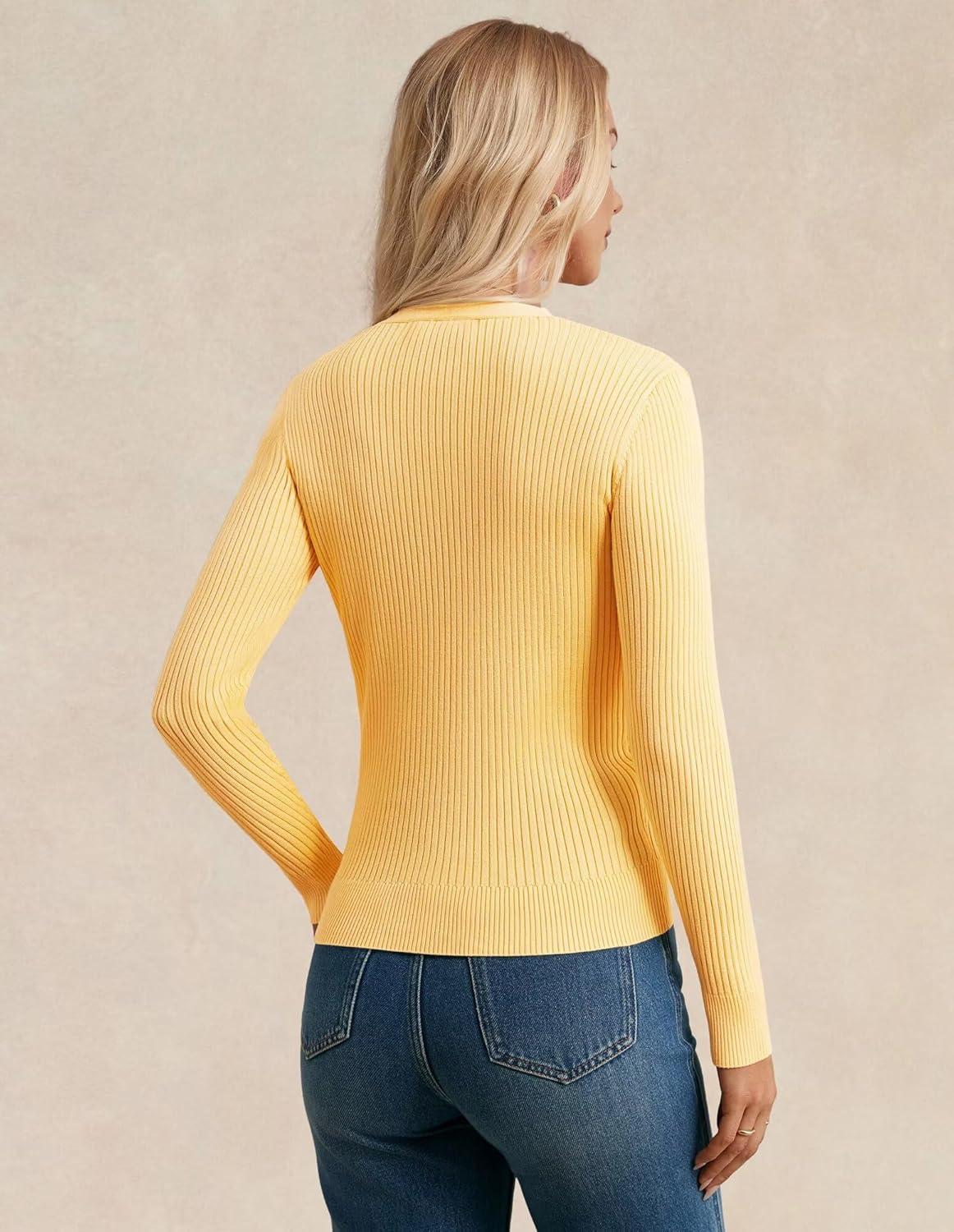 imageGRACE KARIN Womens Long Sleeve V Neck Button Up Cardigan Sweater Trendy Ribbed Knit Open Front Casual JacketMid Yellow