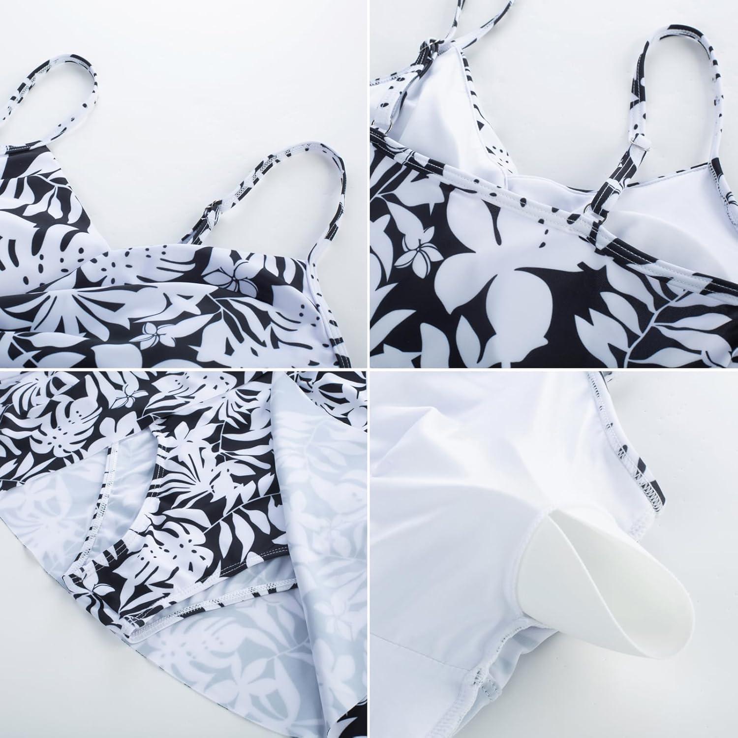 imageGRACE KARIN Womens One Piece Swim Dress V Neck Tummy Control Swimsuit Vacation Beachwear Bathing SuitBlackwhite Floral