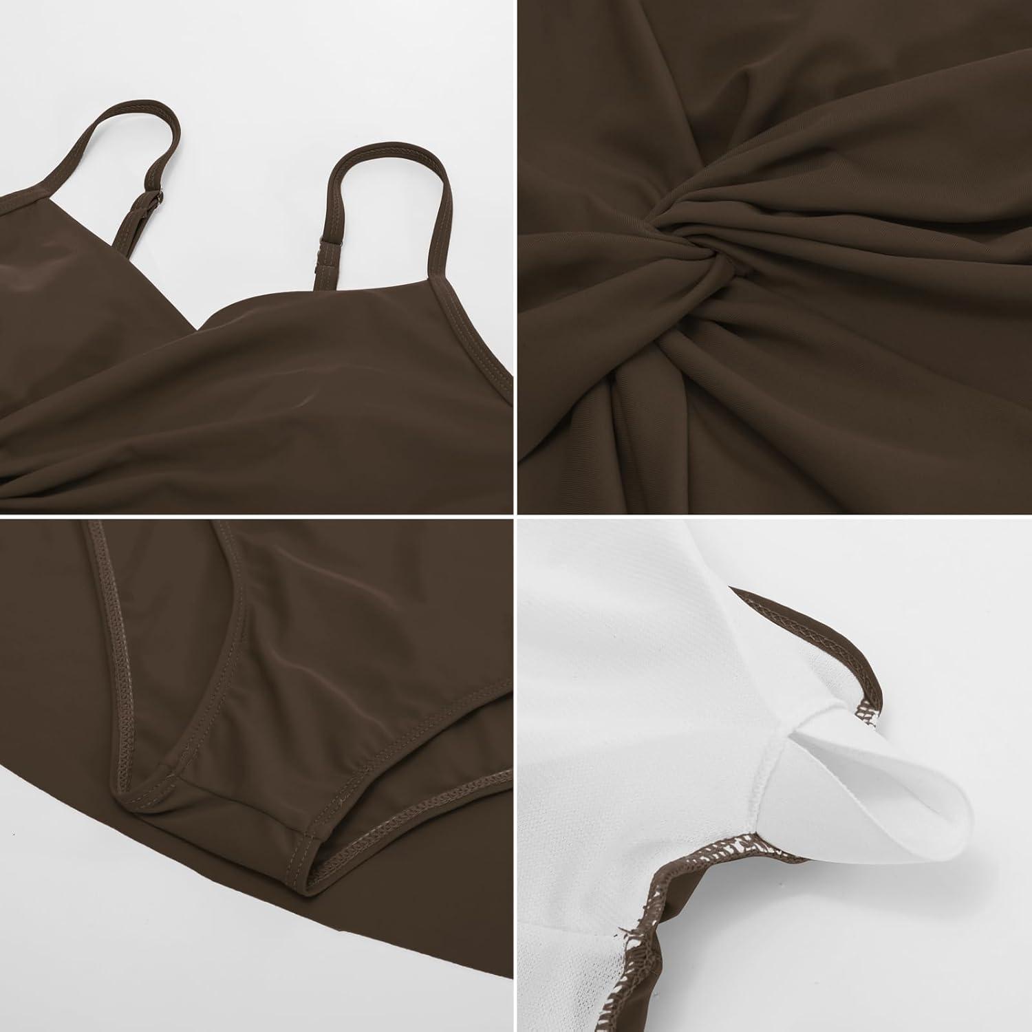 imageGRACE KARIN Womens One Piece Swim Dress V Neck Tummy Control Swimsuit Vacation Beachwear Bathing SuitDark Brown
