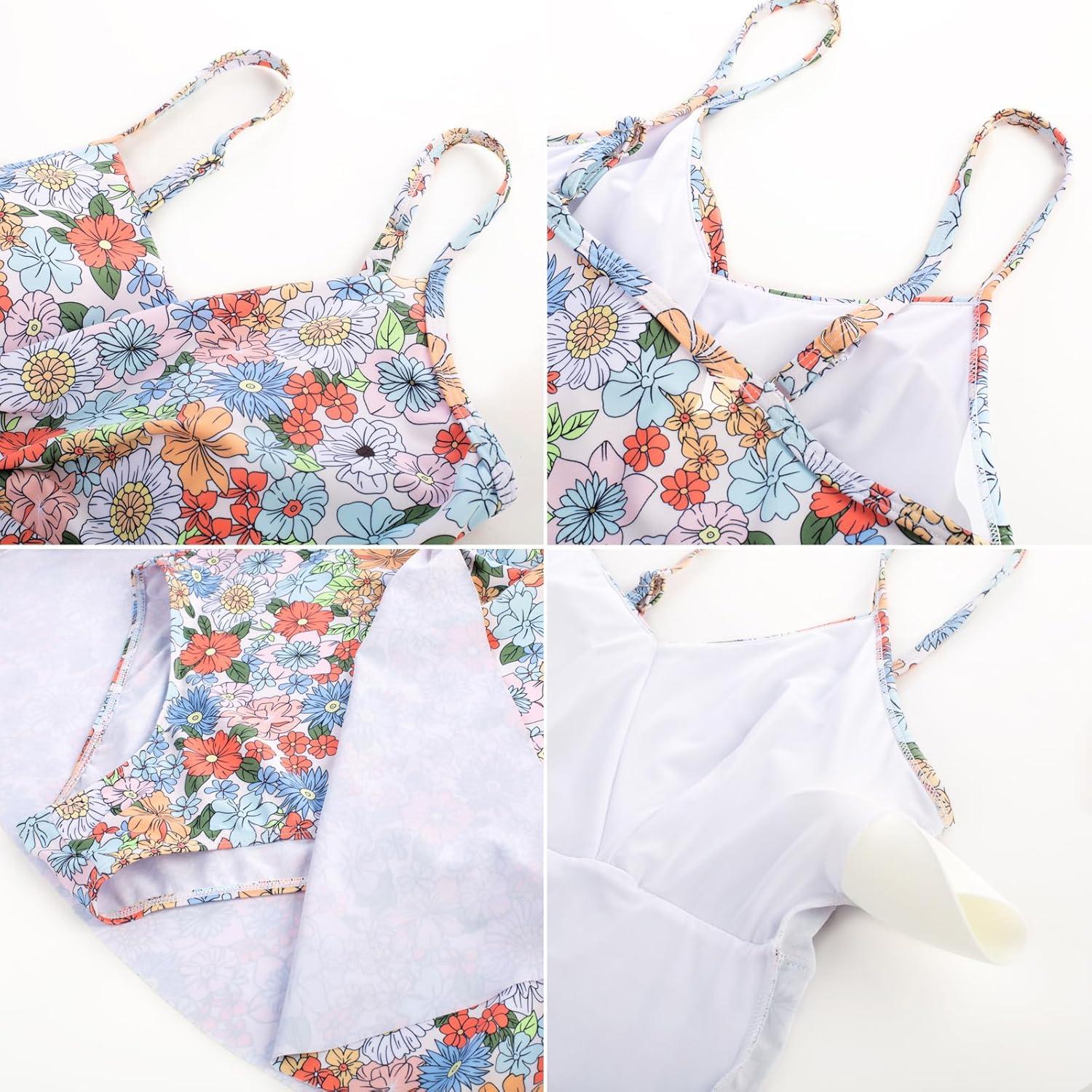 imageGRACE KARIN Womens One Piece Swim Dress V Neck Tummy Control Swimsuit Vacation Beachwear Bathing SuitOrange Floral