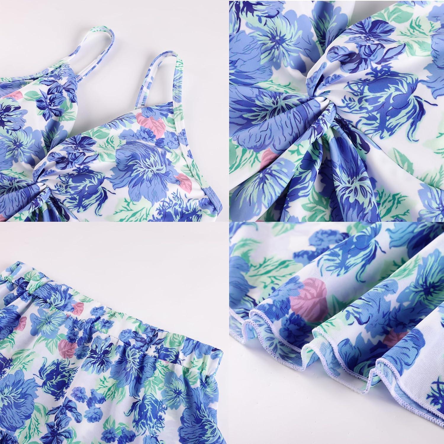 imageGRACE KARIN Womens One Piece Swimsuits with Cover Up Skirt Tummy Control V Neck Bathing SuitsBlue Green Floral