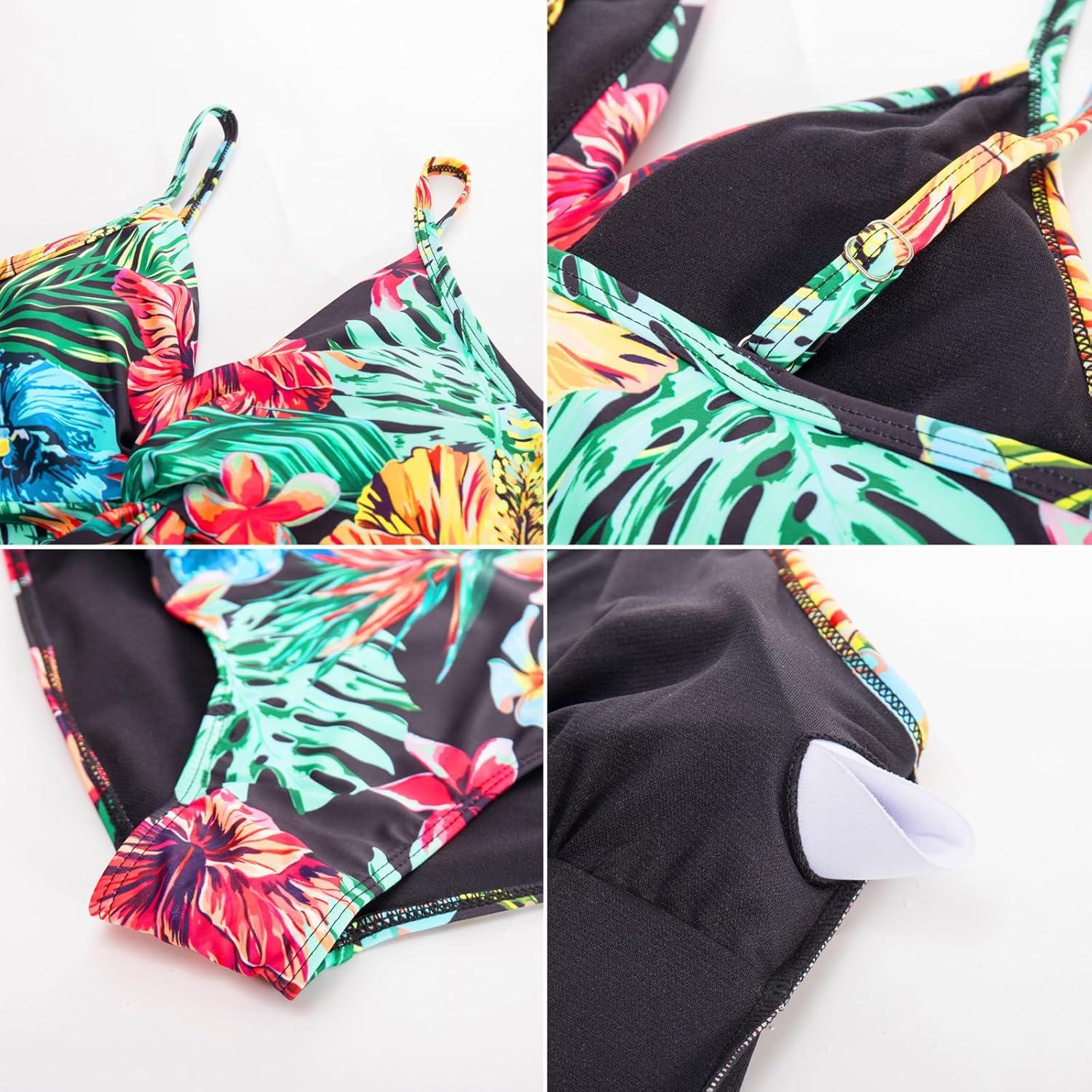 imageGRACE KARIN Womens One Piece Swimsuits with Cover Up Skirt Tummy Control V Neck Bathing SuitsMulticolored Floral