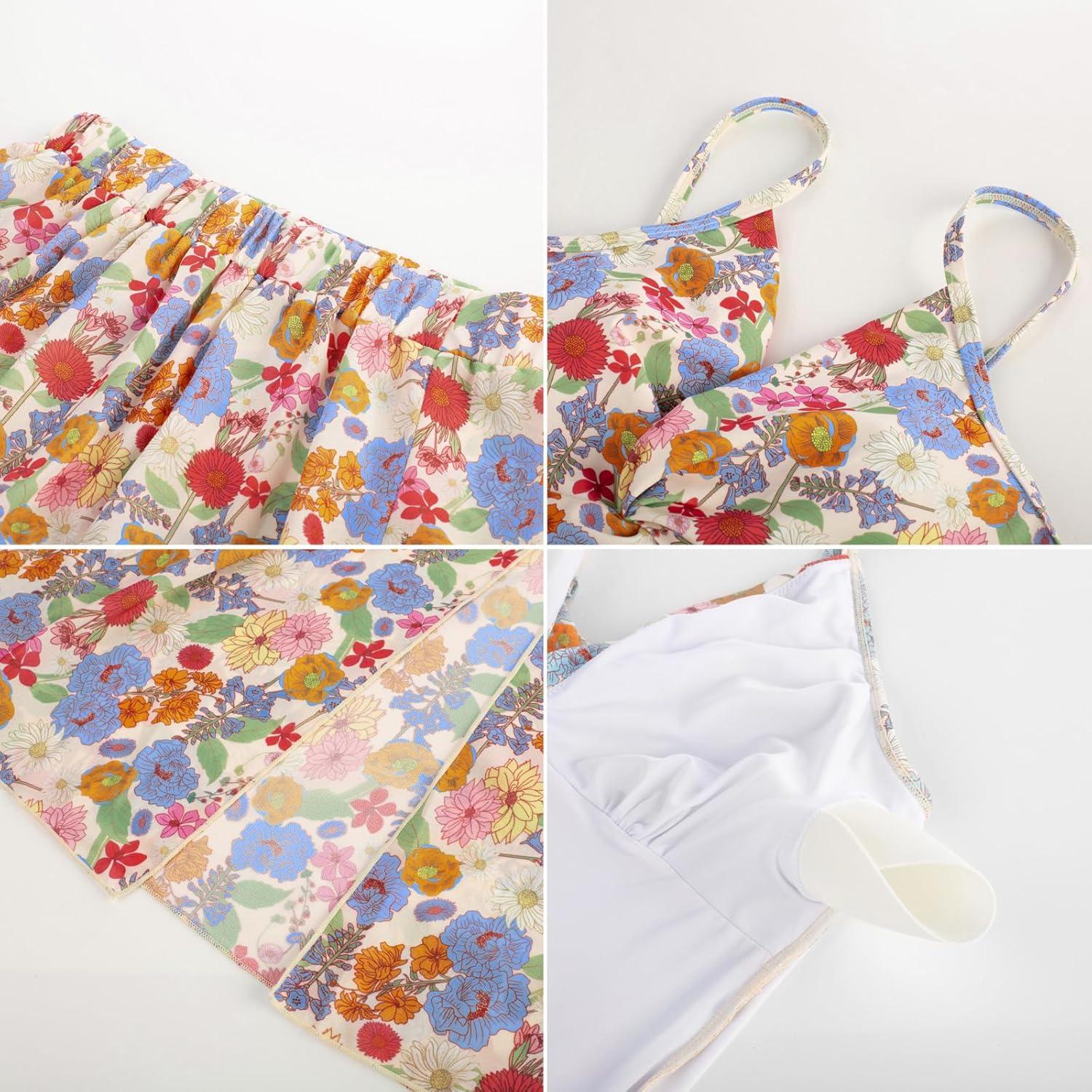 imageGRACE KARIN Womens One Piece Swimsuits with Cover Up Skirt Tummy Control V Neck Bathing SuitsMulticolored Red Floral