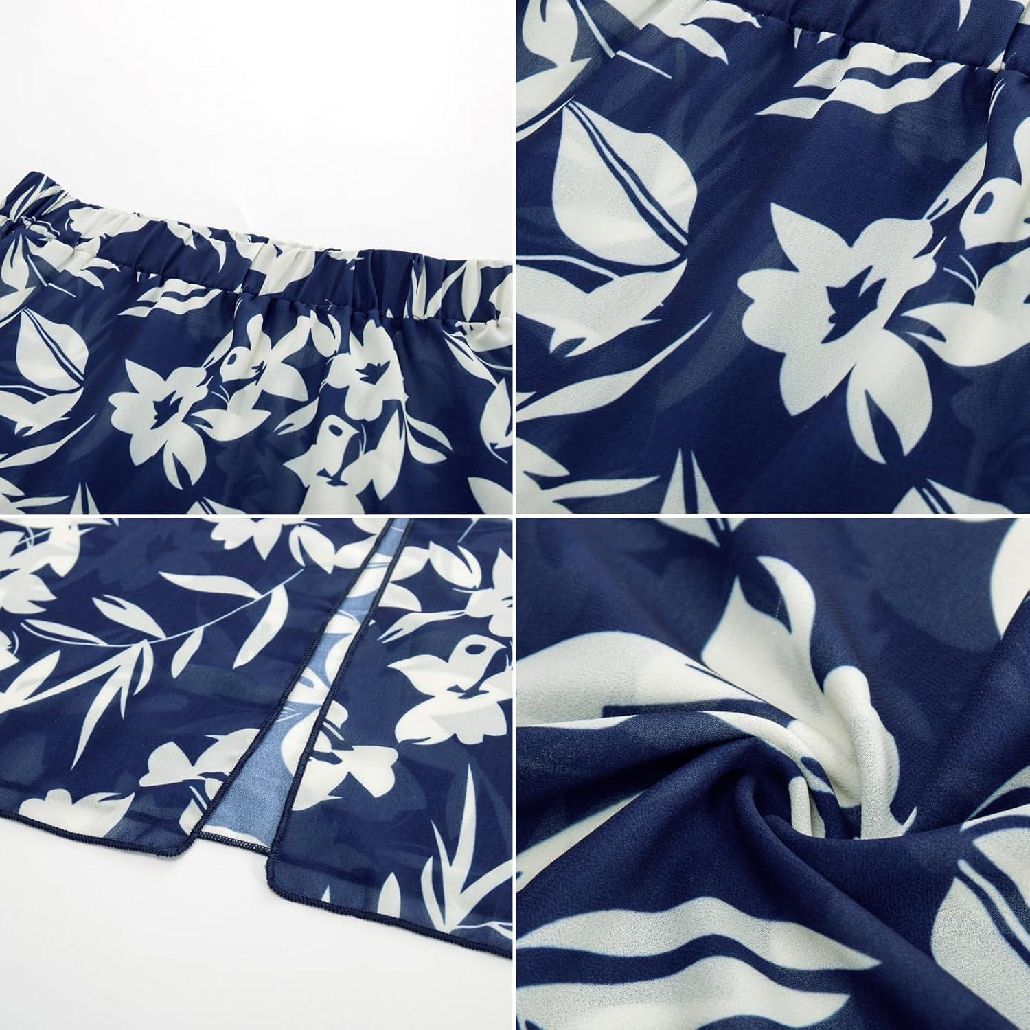 imageGRACE KARIN Womens One Piece Swimsuits with Cover Up Skirt Tummy Control V Neck Bathing SuitsNavy Blue White Floral