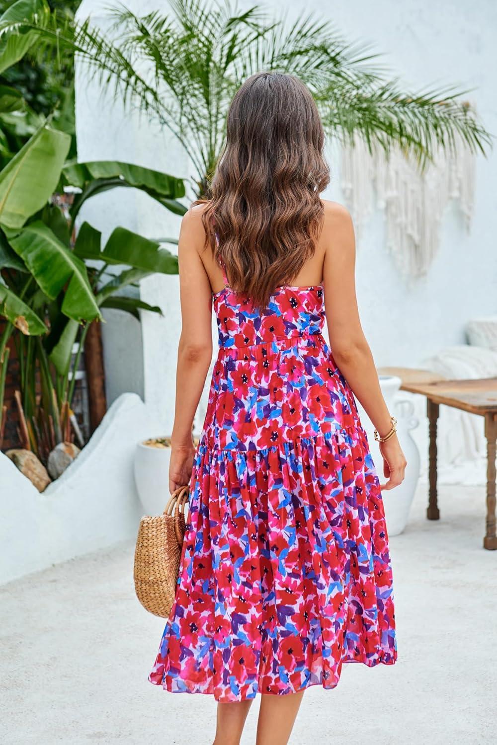 imageGRACE KARIN Womens One Piece Swimsuits with Cover Up Skirt Tummy Control V Neck Bathing SuitsRed Floral